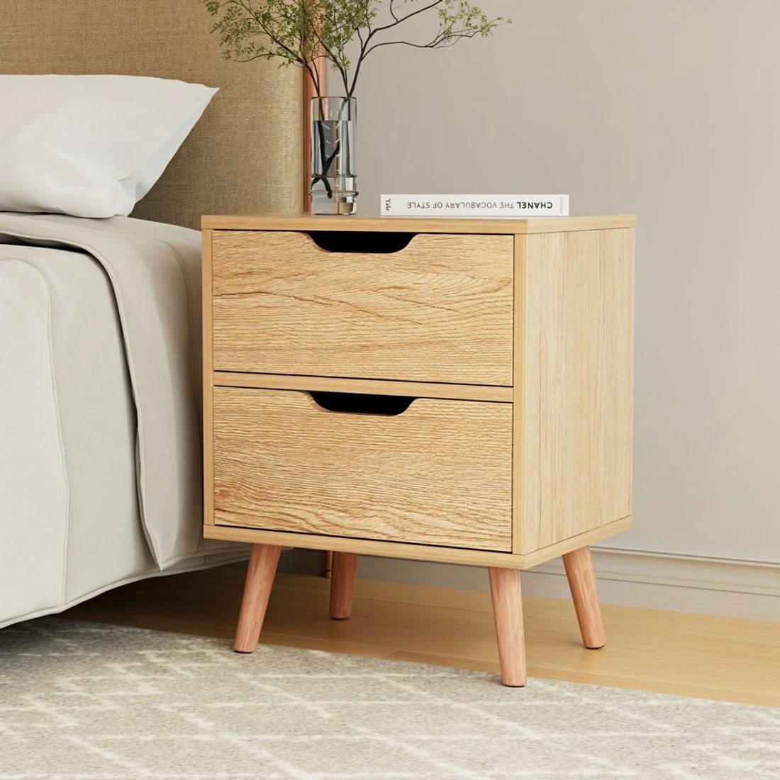 7 Artiss Bedside Table 2 Drawers Nightstand - Natural, 7 of 7
