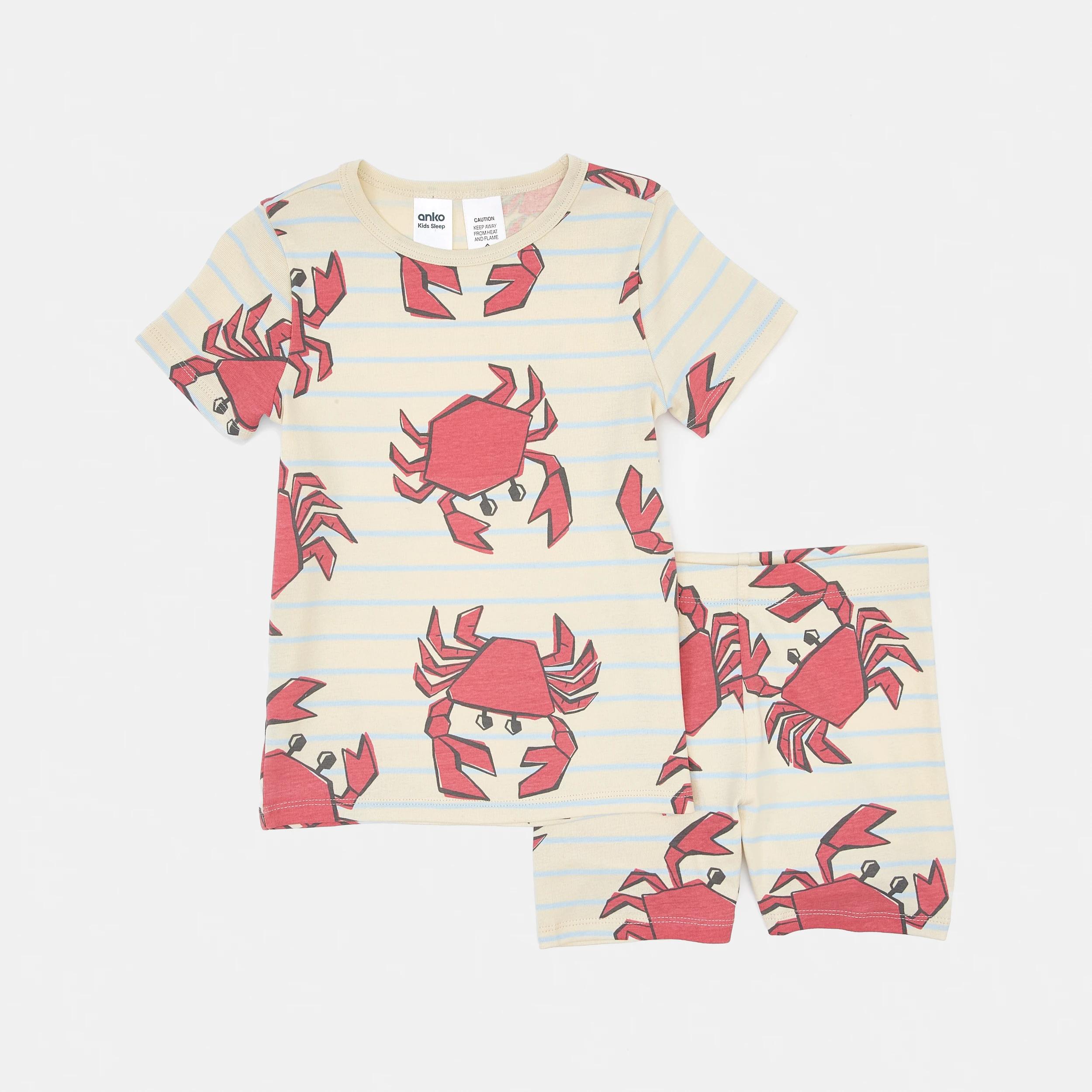 7 Short Sleeve Skinny Rib Pyjama Set Beige Crabs, 7 of 10