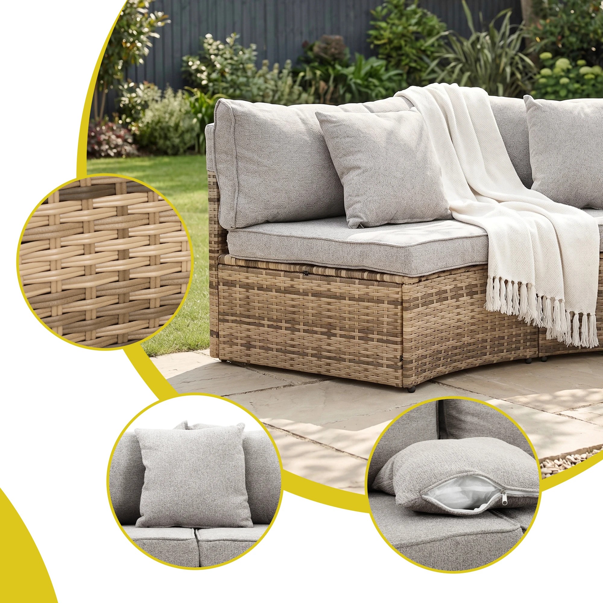 6 Gardeon 4 Seater Outdoor Sofa Set with Cushions 7PCS Table Chair Rattan Patio Furniture Coffee Table Side Tables - Brown, 6 of 7