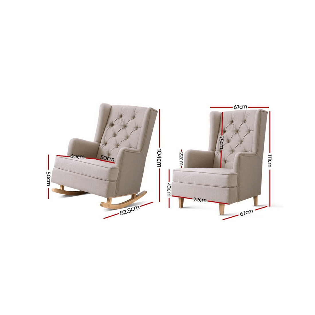 2 Artiss Rocking Chair Armchair Linen Fabric
 - white, 2 of 5