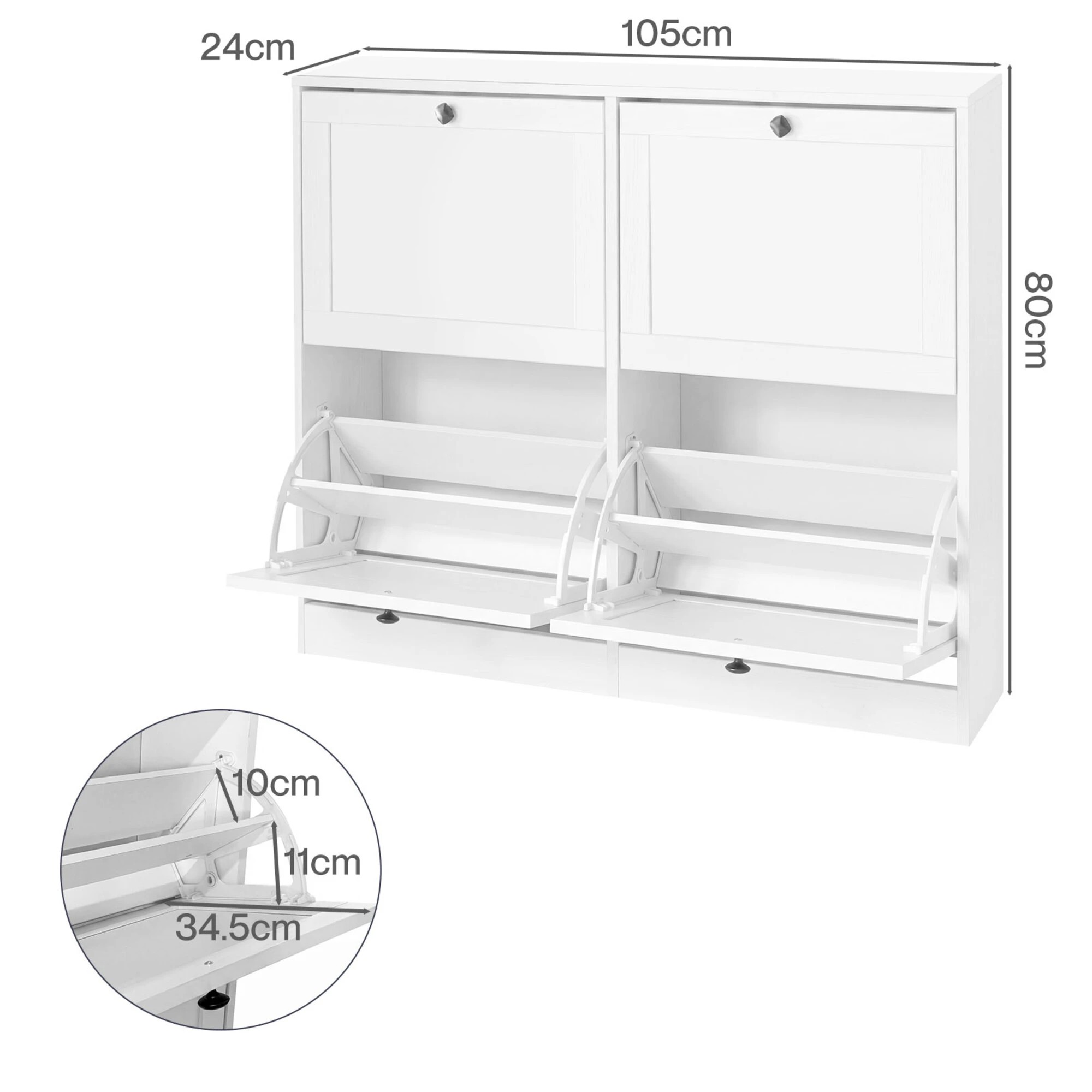 3 Levede Shoe Cabinet With 4 Flip Drawers - White, 3 of 5