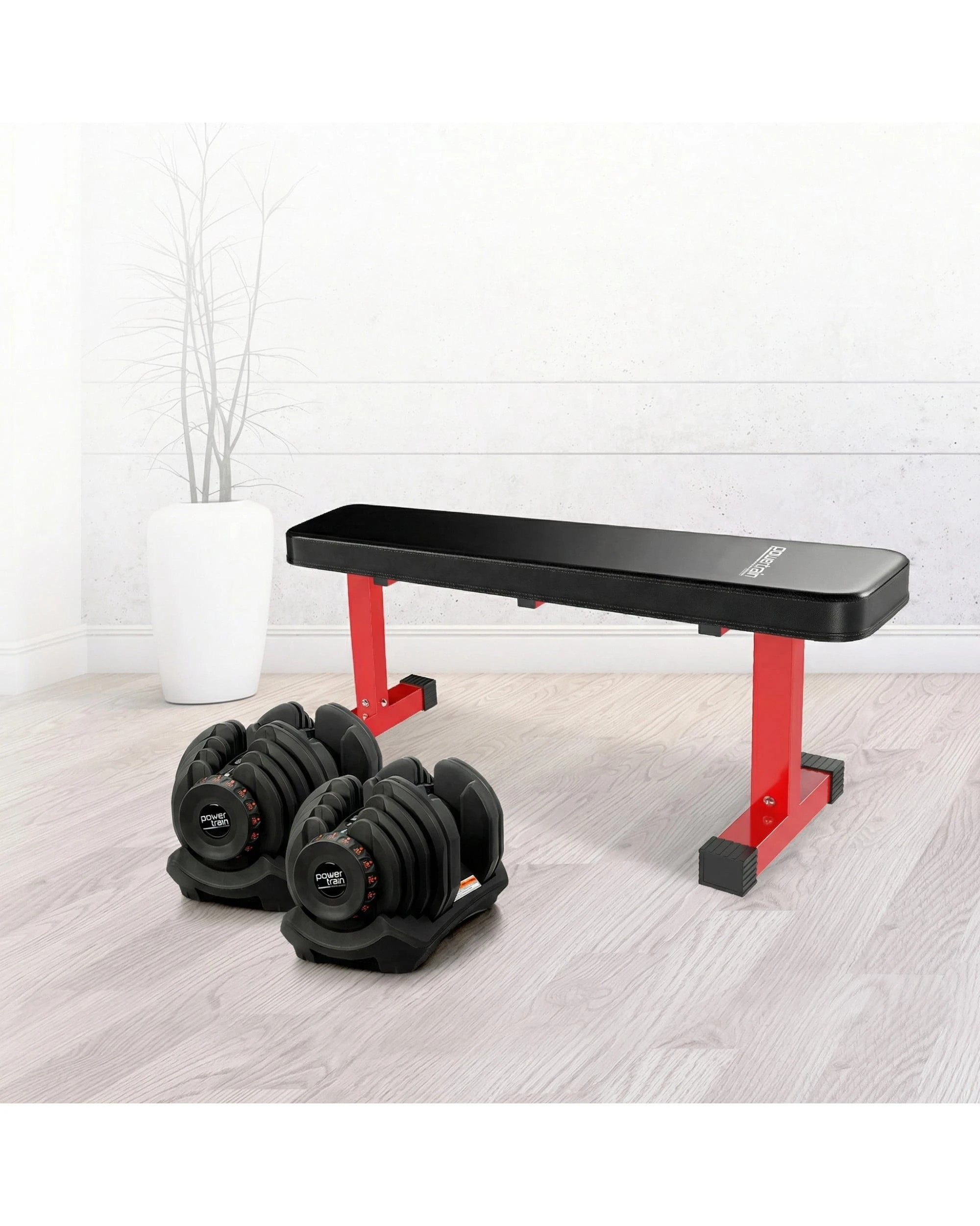 7 Powertrain 80KG Adjustable Dumbbell Set with Flat Bench - Black, 7 of 9