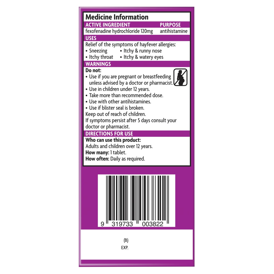 3 10 Pack Telfast Fexofenadine Hydrochloride 120mg Tablets, 3 of 10