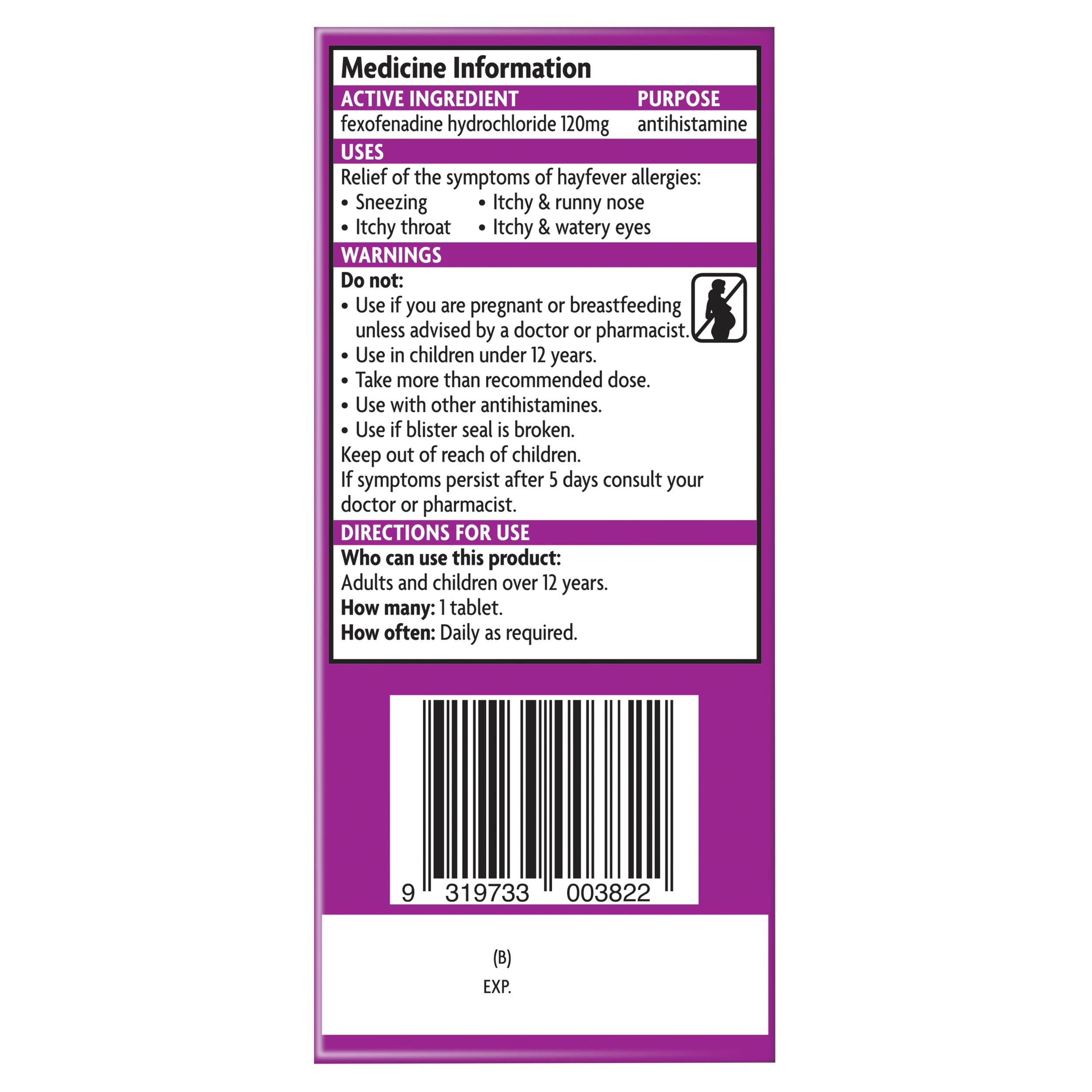 3 10 Pack Telfast Fexofenadine Hydrochloride 120mg Tablets, 3 of 10