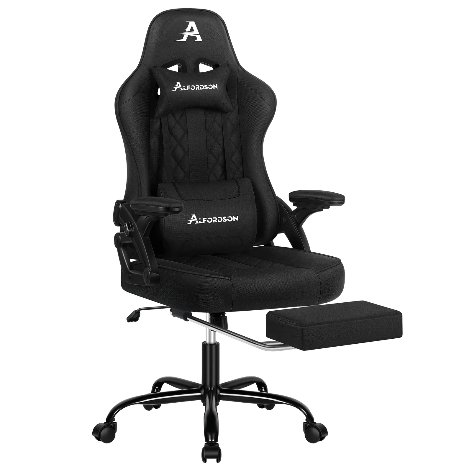 1 Alfordson Gaming Office Chair Massage Computer Footrest Seat Fabric - Black, 1 of 10