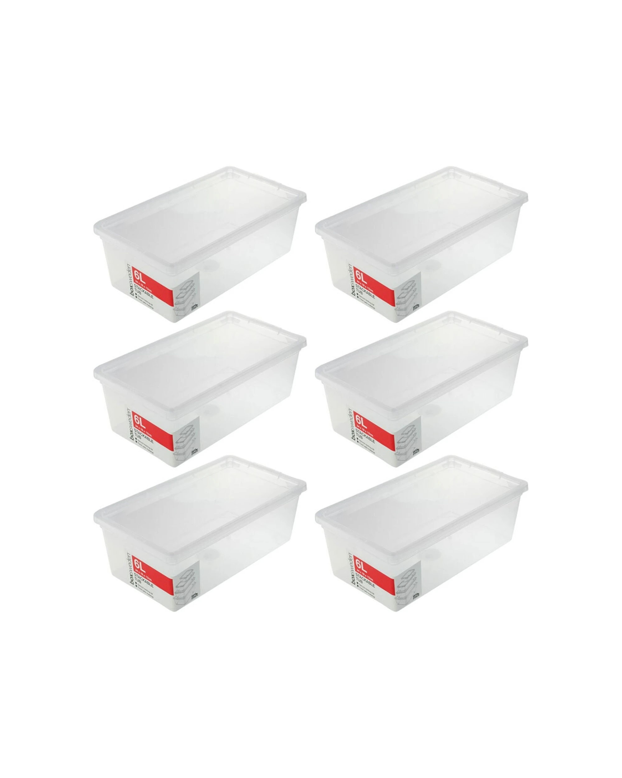 1 BOXSWEDEN Storage Tub 6 Pack 6 Litre Stackable Food Safe Material With Lid - Plain, 1 of 3