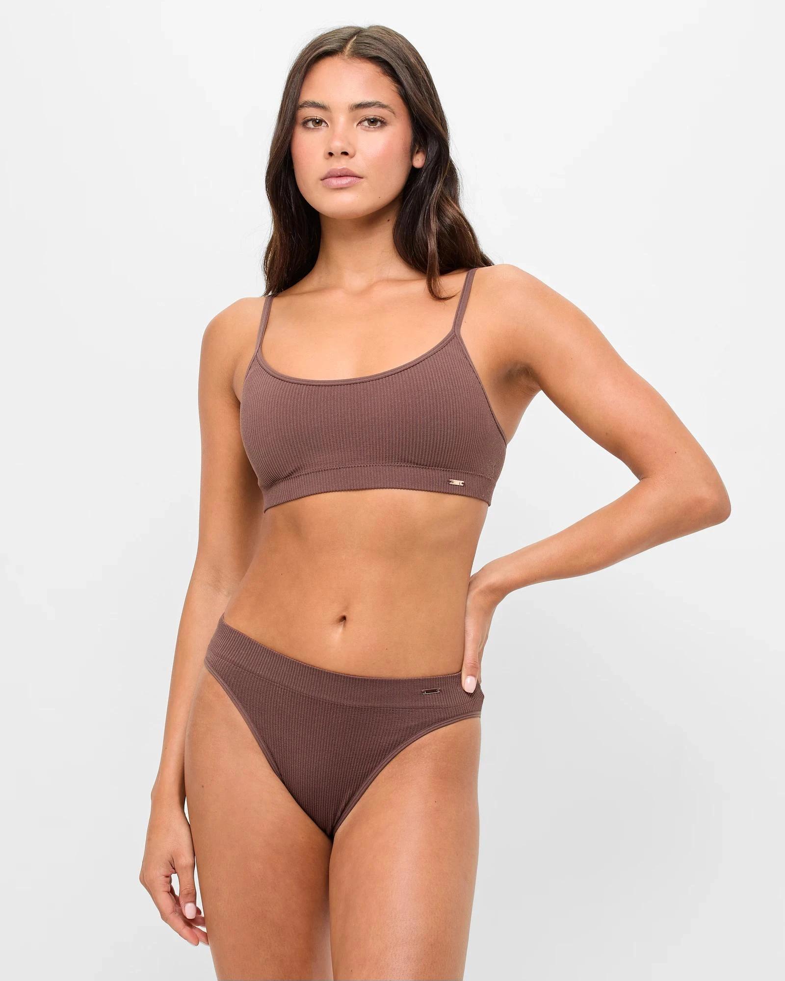 2 Ribbed Seamfree 90's High Cut Brazilian Briefs - Lily Loves CHOCOLATE, 2 of 4