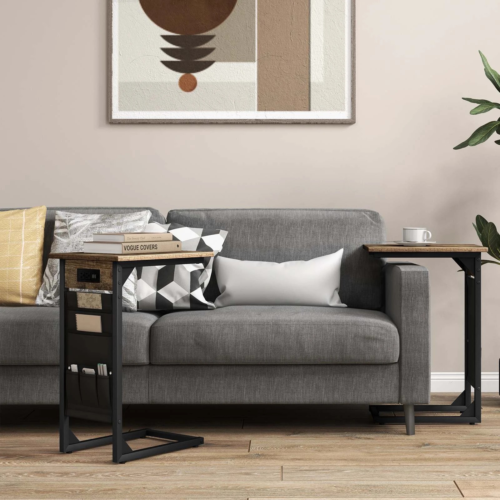 8 Costway 2 x C-Shaped Side End Table w/2 USB Ports & 1 Outlets, 8 of 10