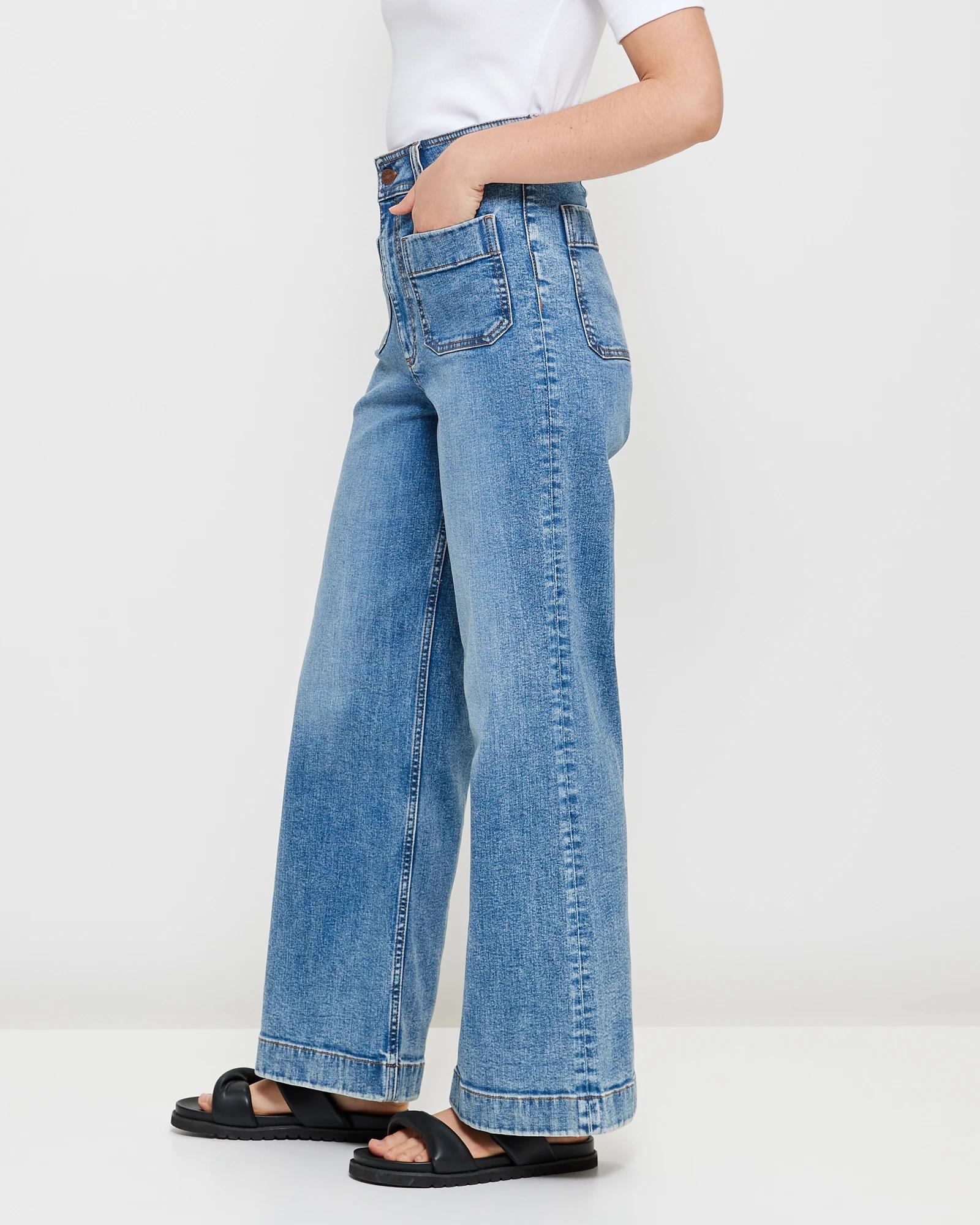 3 Target Mila Wide Leg High Rise Full Length Flat Front Denim Jeans PACIFIC BLUE, 3 of 6