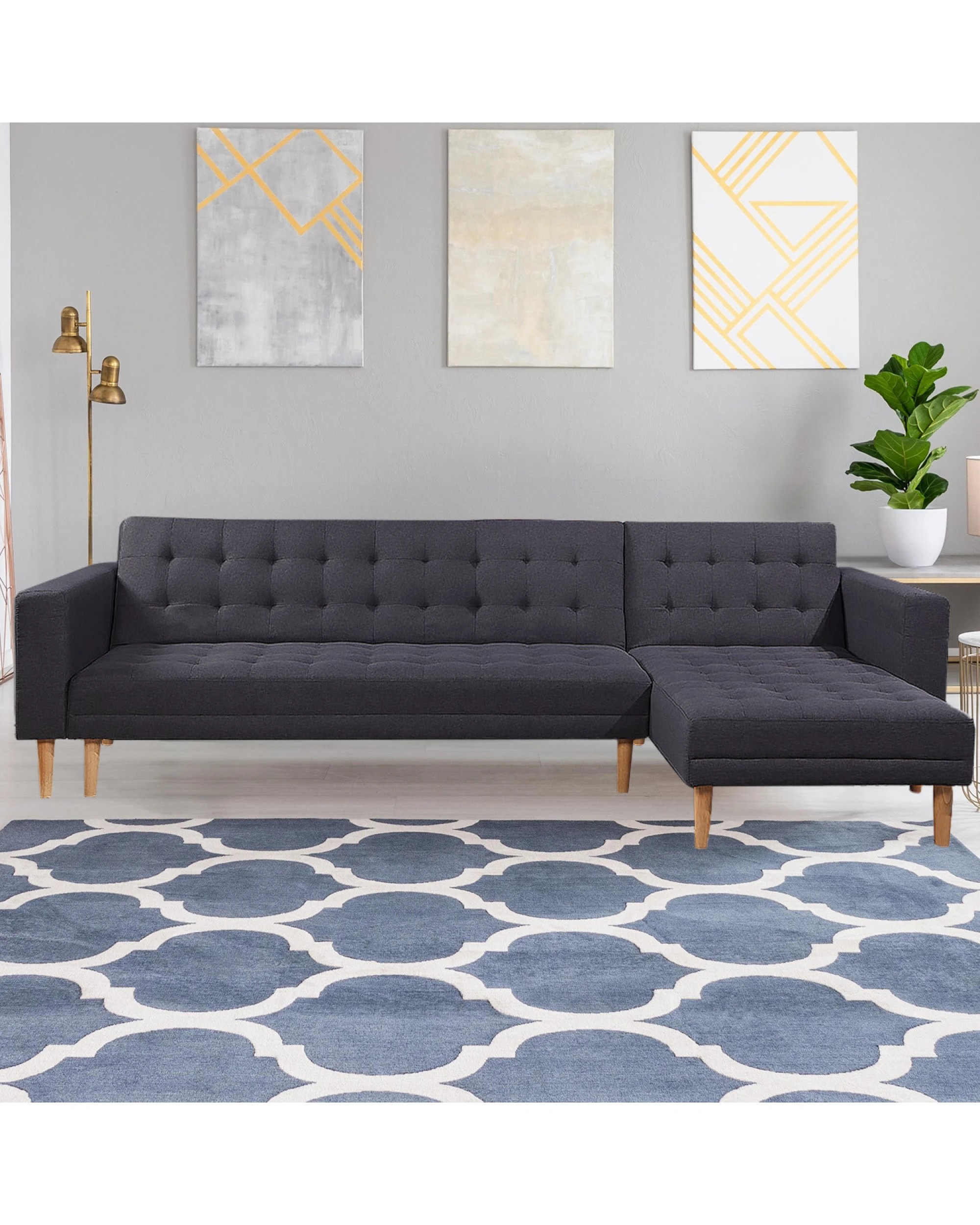 6 Sarantino Linen Fabric Corner Sofa Bed Couch Lounge with Chaise Dark Grey - Grey, 6 of 7