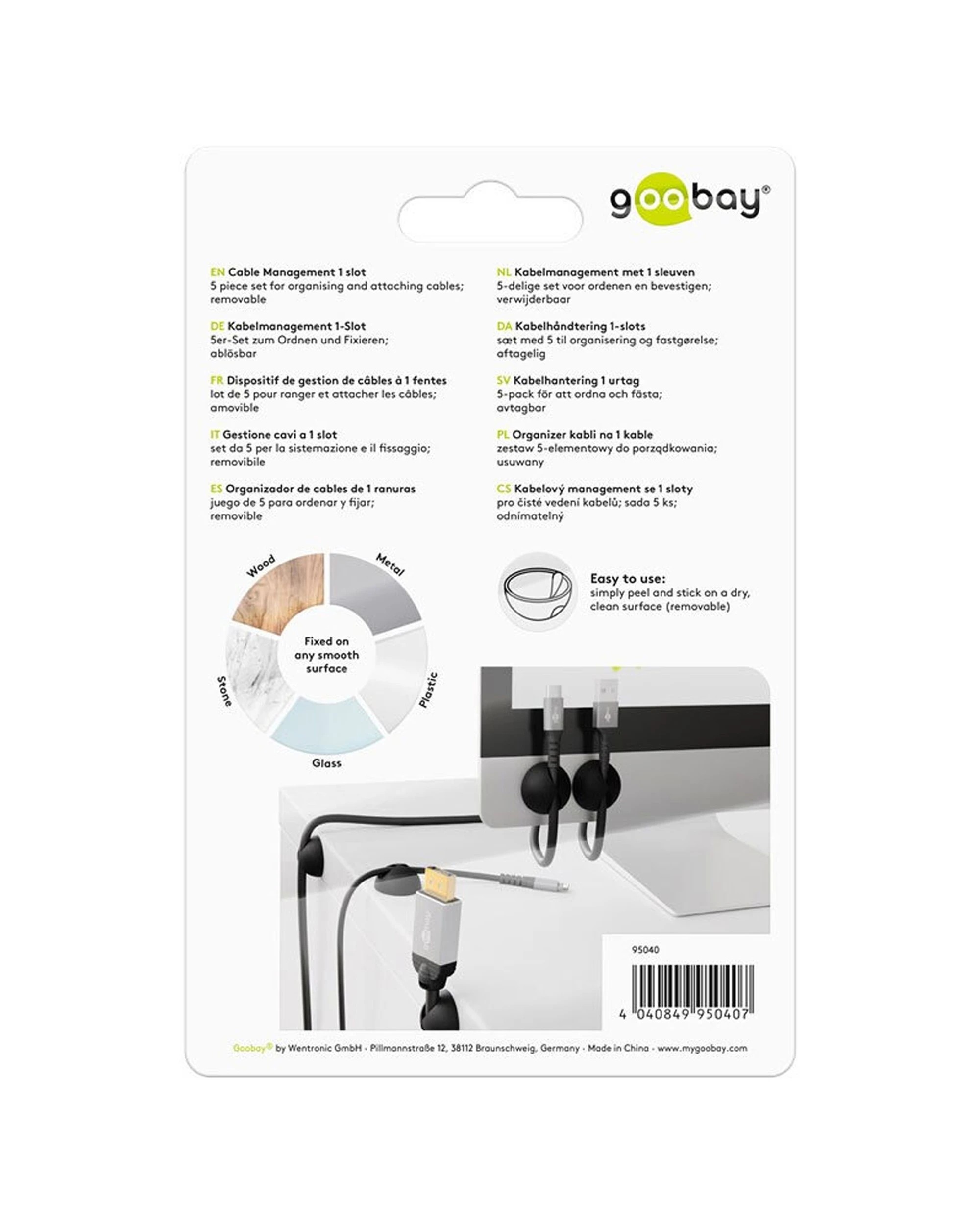 5 Goobay 5pc 1 Slot 1.88cm Adhesive Cable Organiser Set Round Cord Wire Holder, 5 of 7