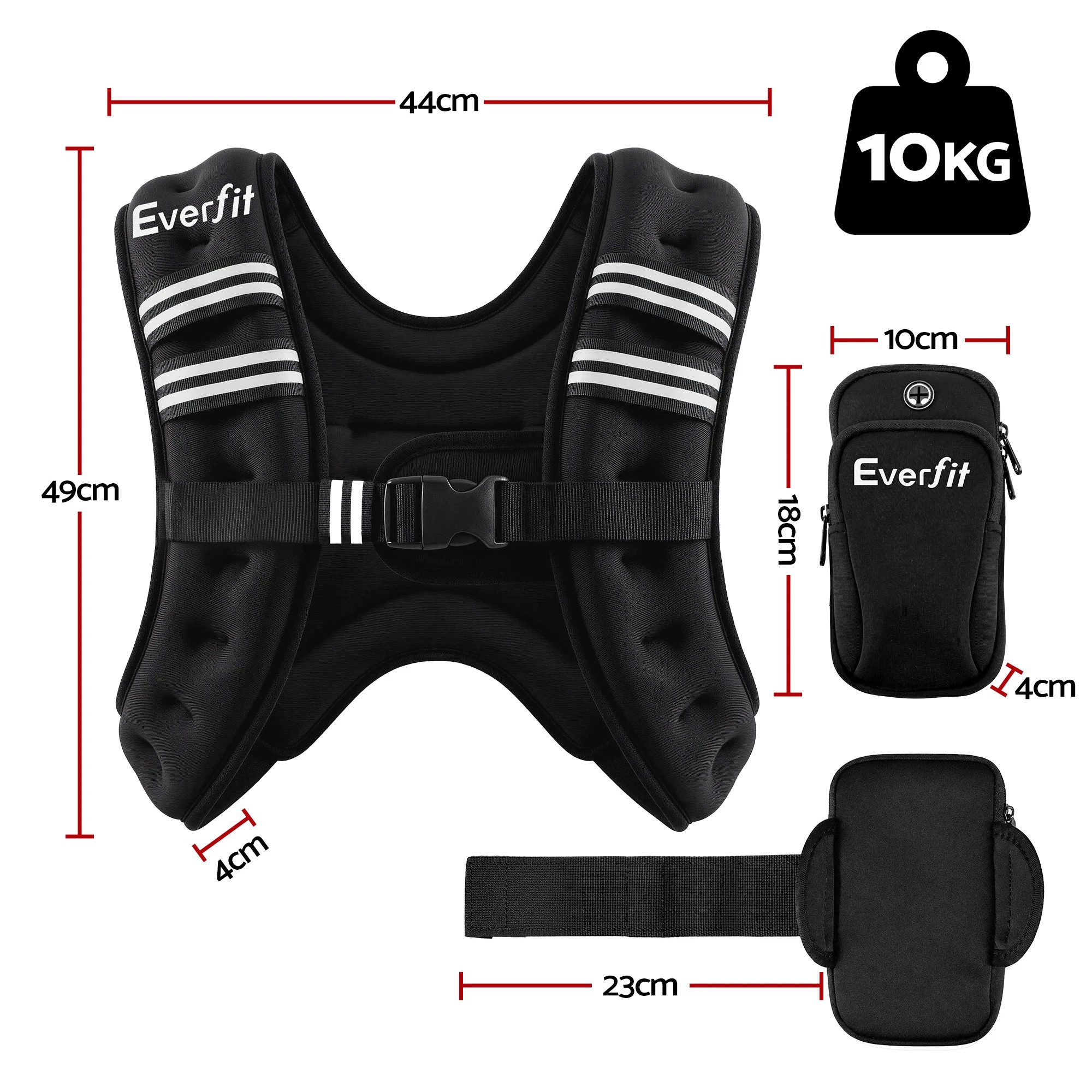 4 Everfit 10kg Weighted Vest Men Women, Reflective Running Vest with Armband Pouch - Black, 4 of 8