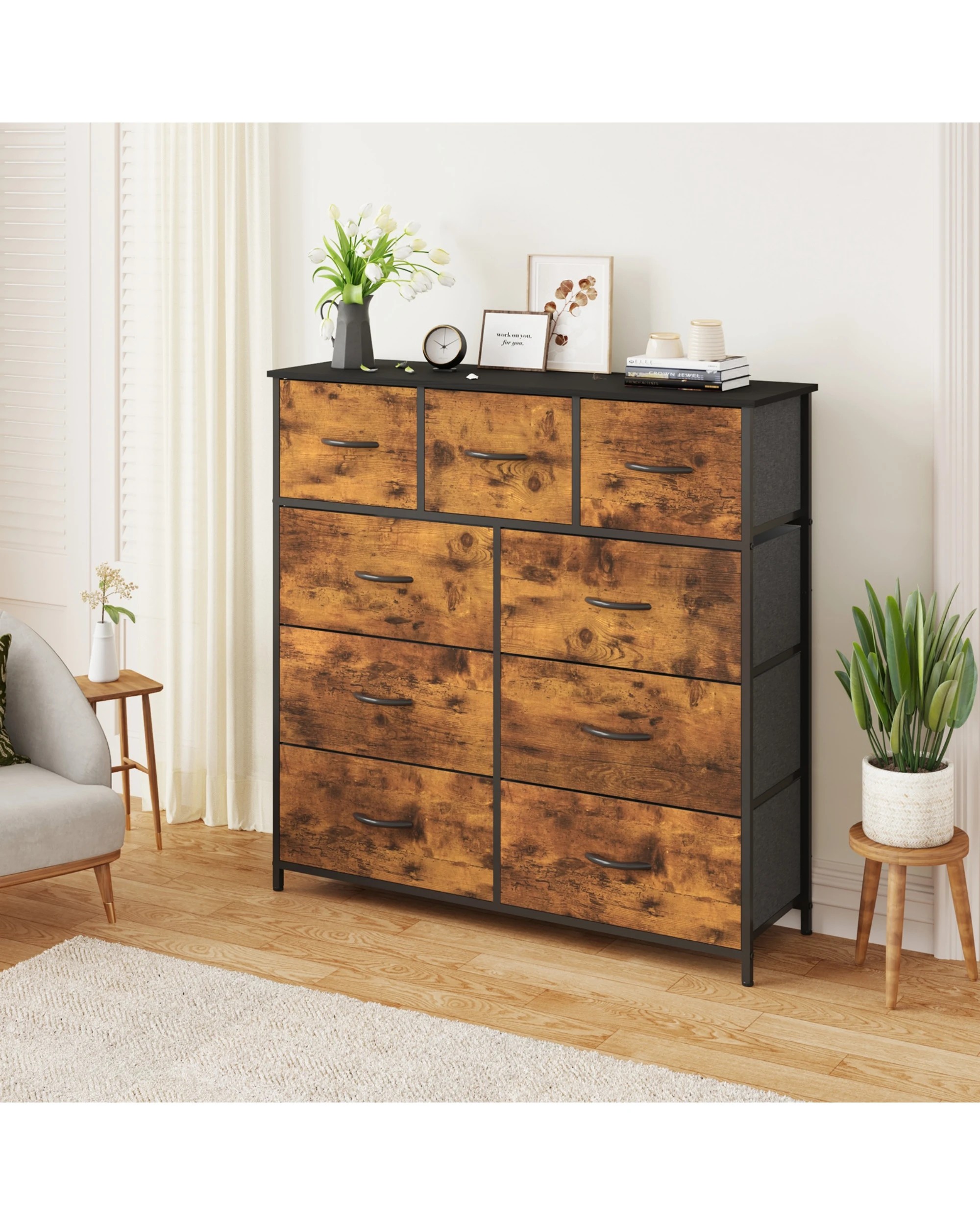 2 Advwin 9 Chest Of Drawers Tallboy Storage Cabinet Dresser - Brown, 2 of 10