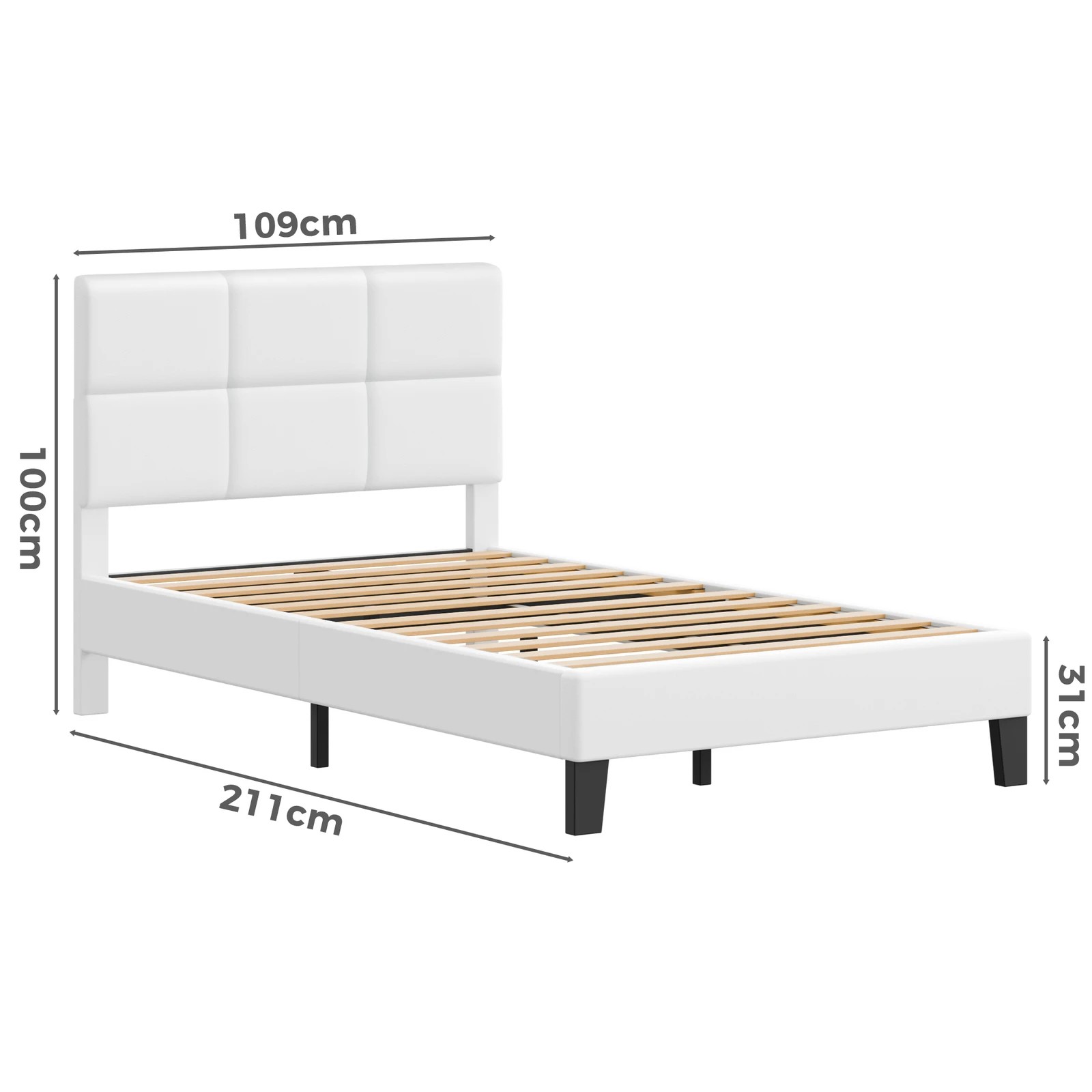 9 Alfordson Bed Frame King Single Wooden Slats Platform Leather Paula - White, 9 of 9