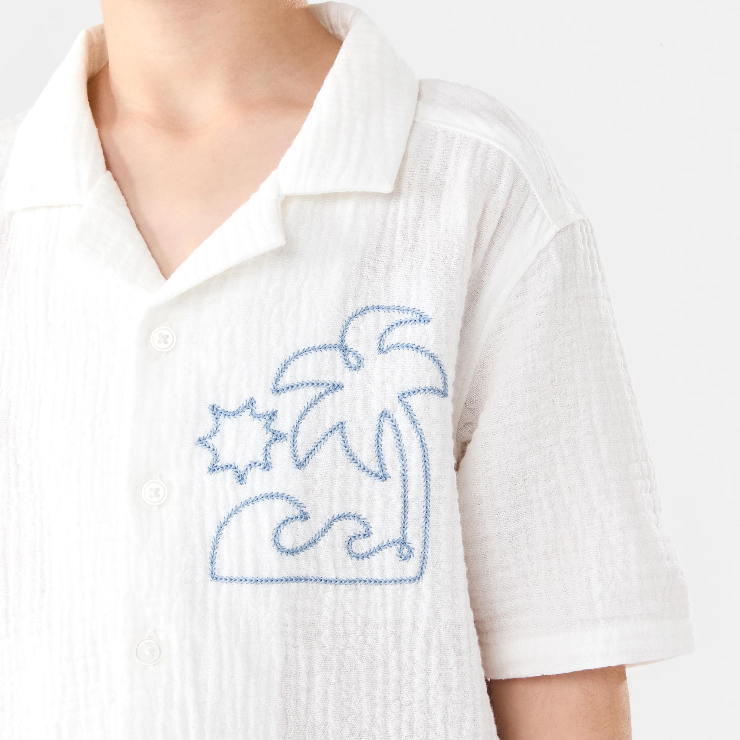 4 Short Sleeve Embroidery Resort Shirt Wht Beach, 4 of 7