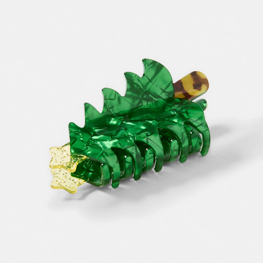 2 Green and Gold Tone Christmas Tree Claw Hair Clip, 2 of 4