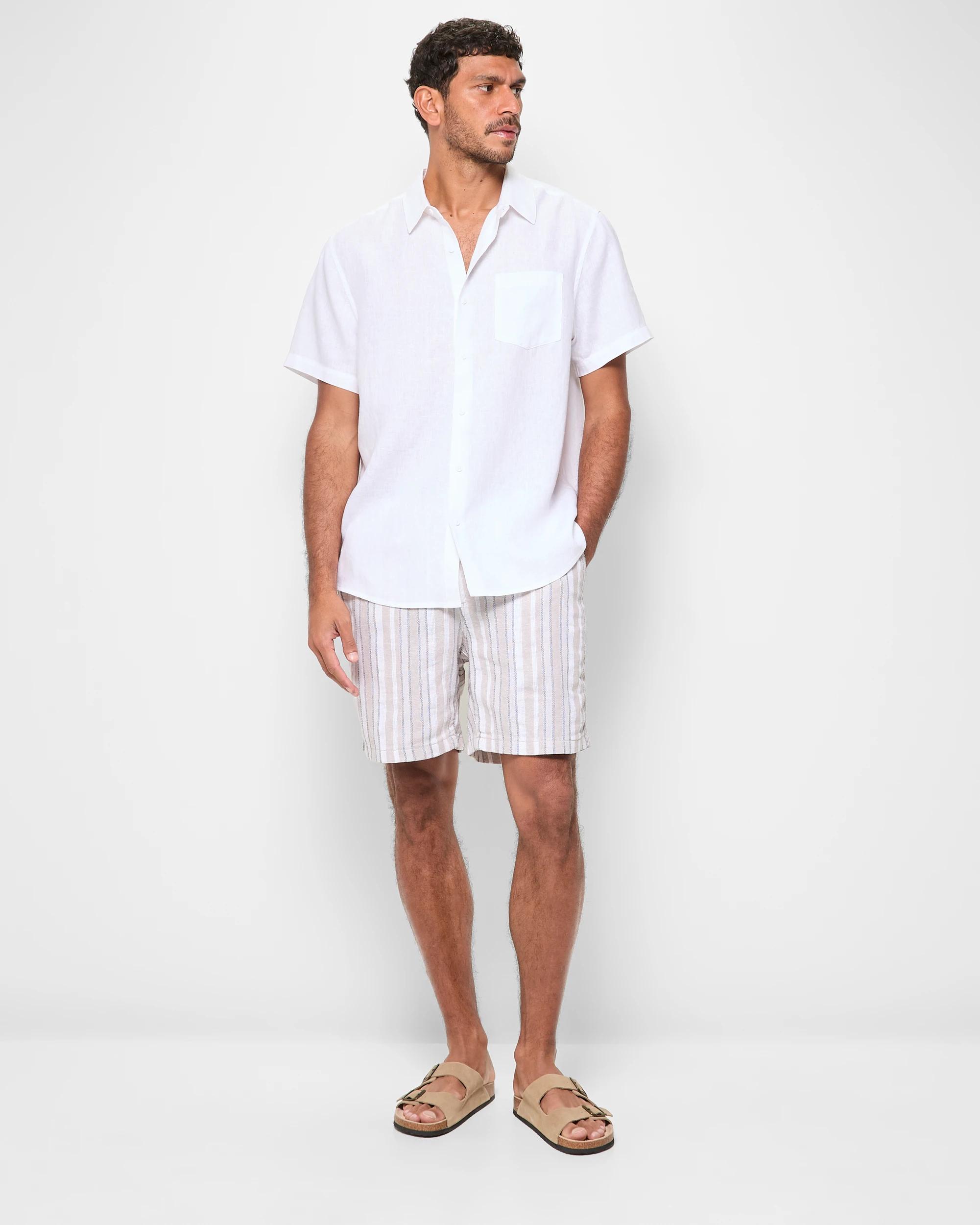 2 Target European Linen Blend Stripe Shorts LIGHT STONE, 2 of 5