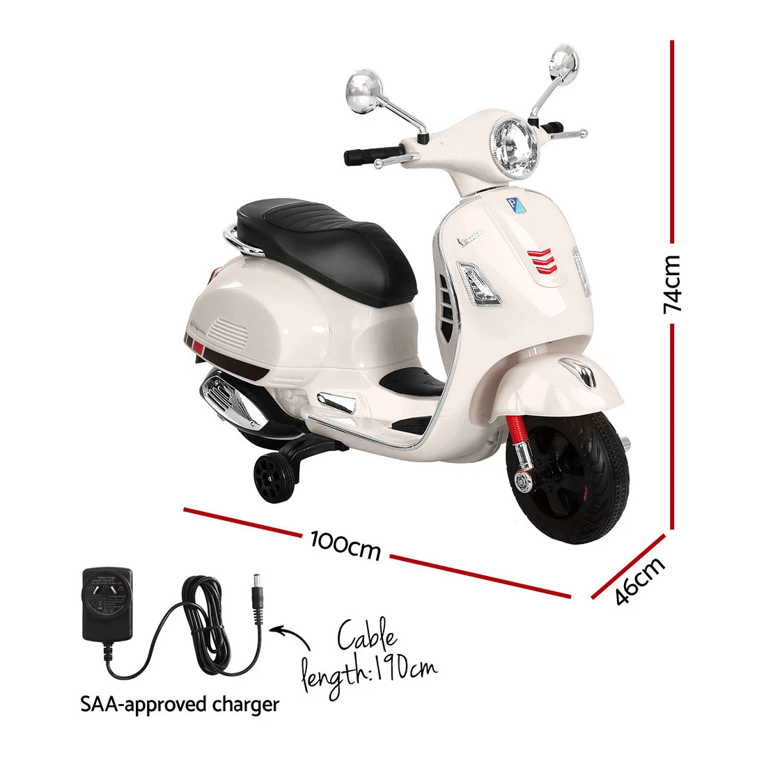 2 Kids Electric Ride On Car Motorcycle Motorbike Vespa Licensed GTS - White, 2 of 6