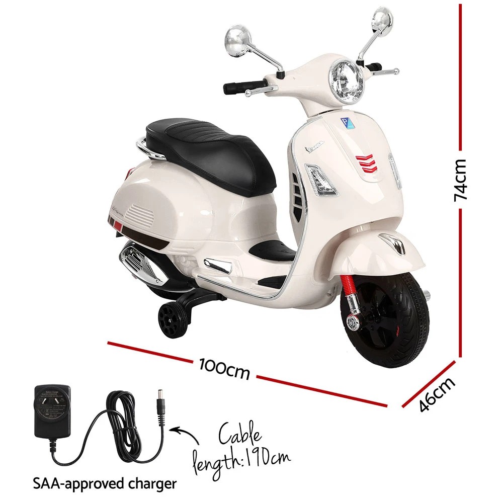 2 Kids Electric Ride On Car Motorcycle Motorbike Vespa Licensed GTS - White, 2 of 5