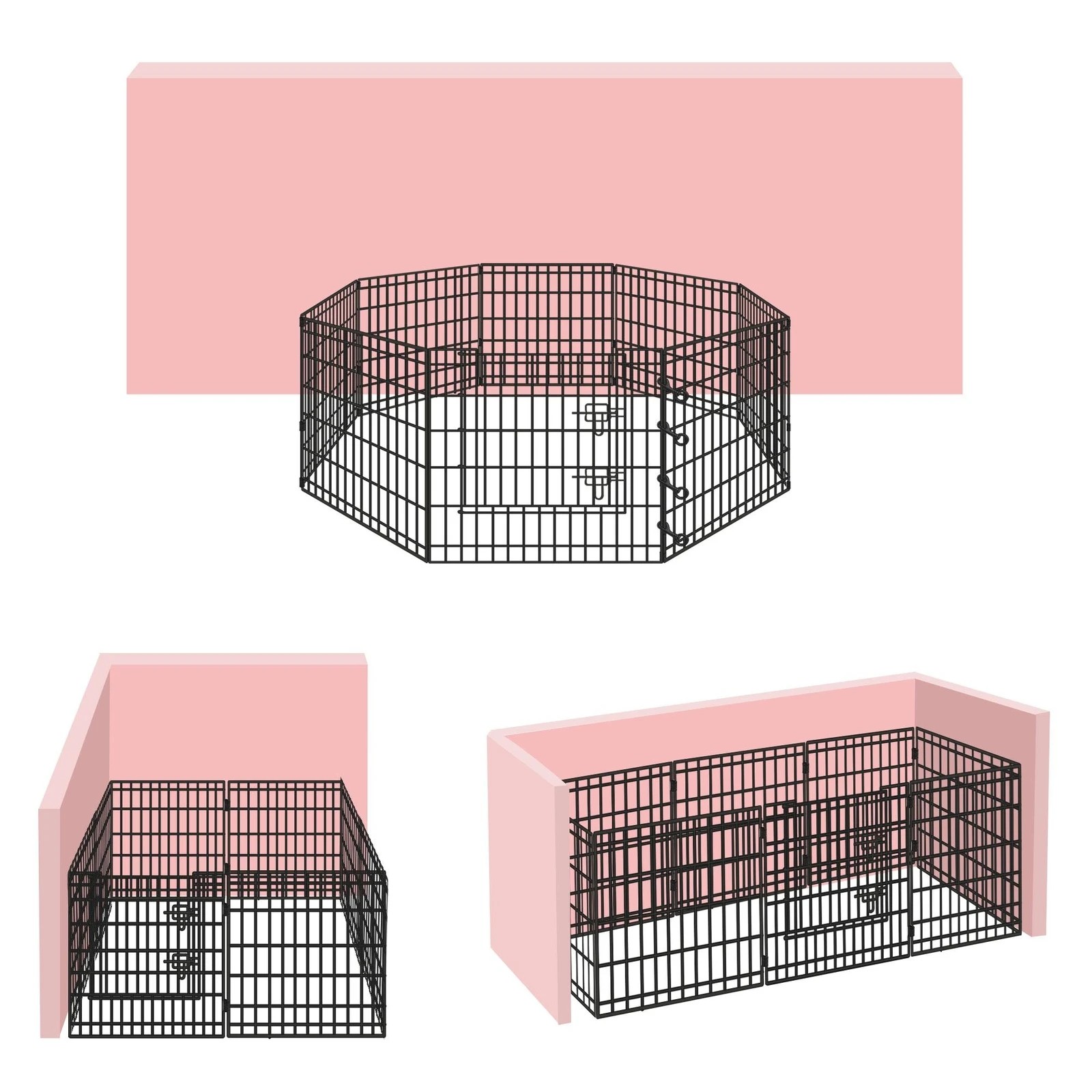 3 Beastie Dog Playpen Pet Metal Cage Fence 8 Panel Enclosure Puppy Pen 30" - Black, 3 of 6
