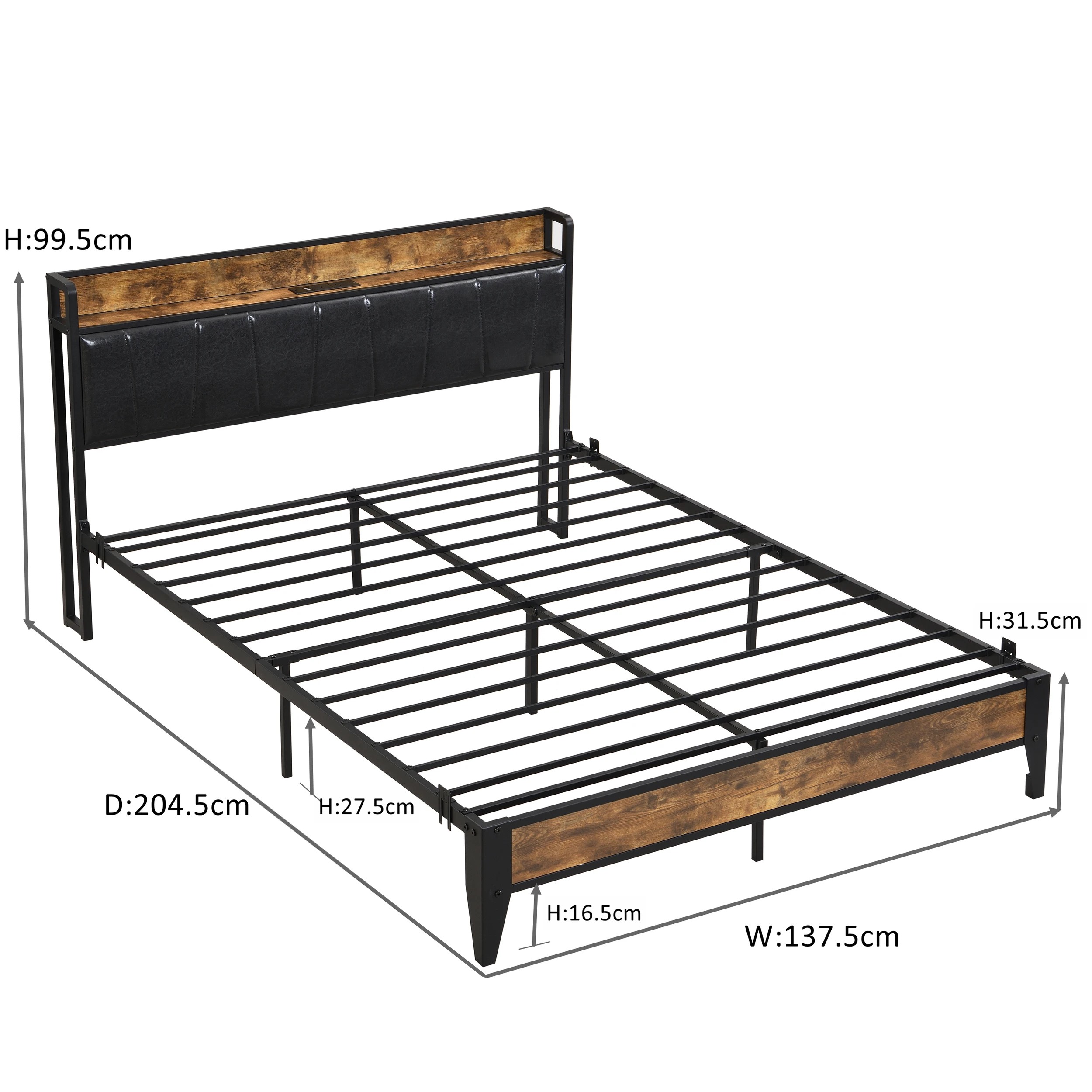 10 IHOMDEC BED03 Double Bed Frame Charging Station - Brown - Brown, 10 of 10