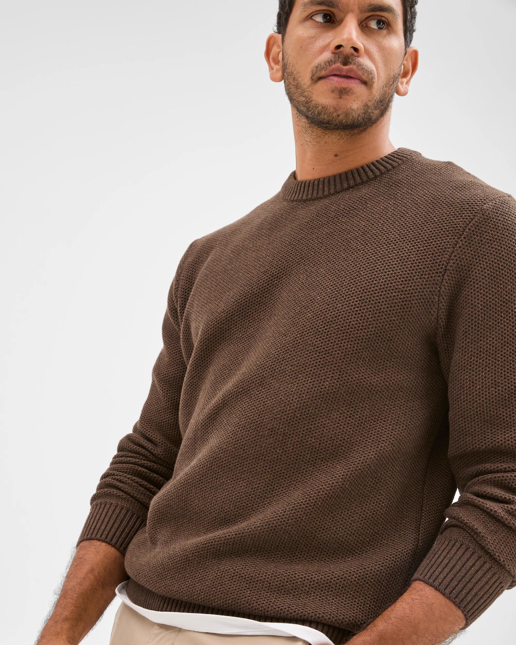 1 Target Man Australian Cotton Midweight Honeycomb Knit Jumper CHOCOLATE, 1 of 6