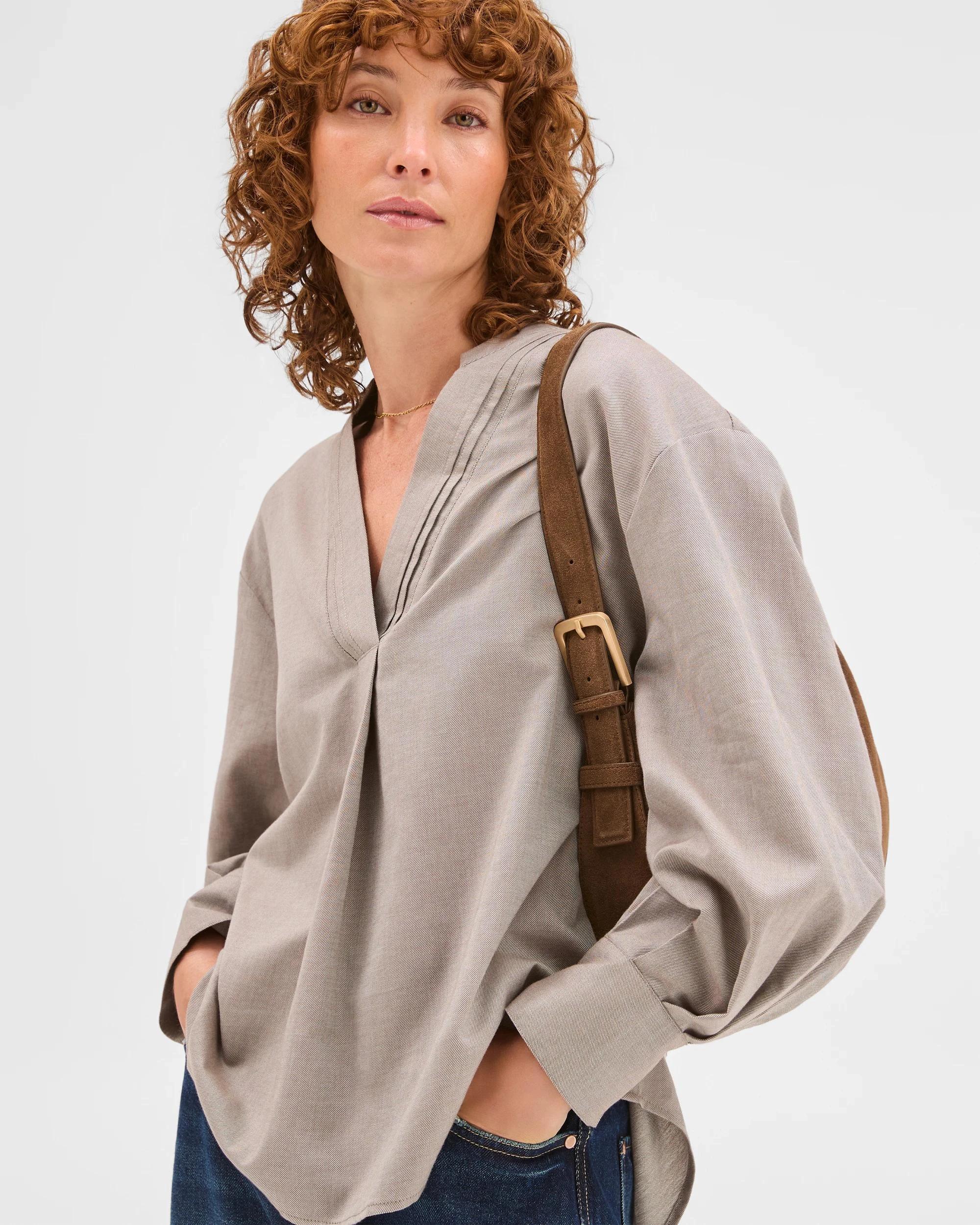 3 Target Woman Australian Cotton Tuck Detail Popover Top TAUPE, 3 of 6