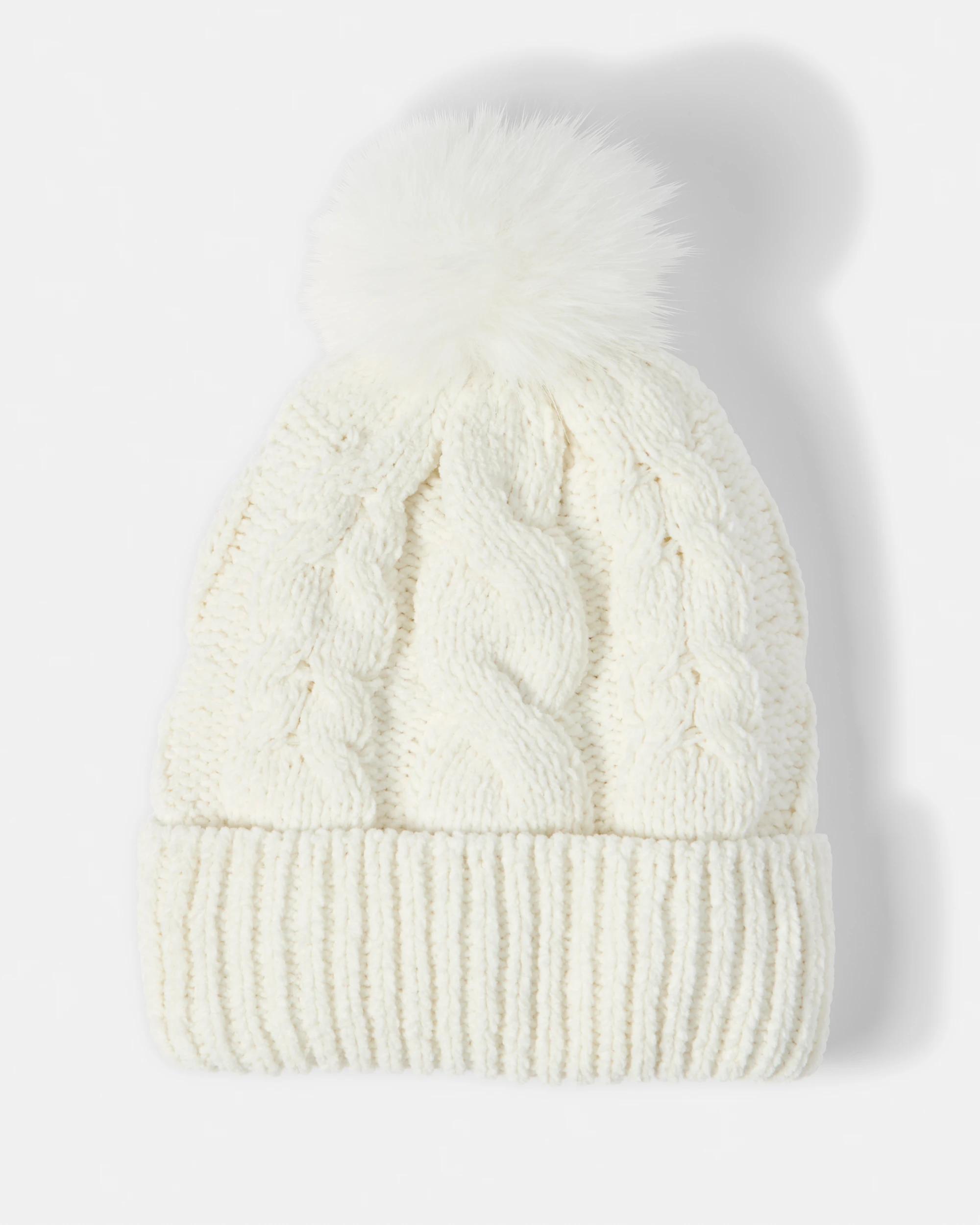 1 Chunky Cable Knit Beanie Cld White, 1 of 3