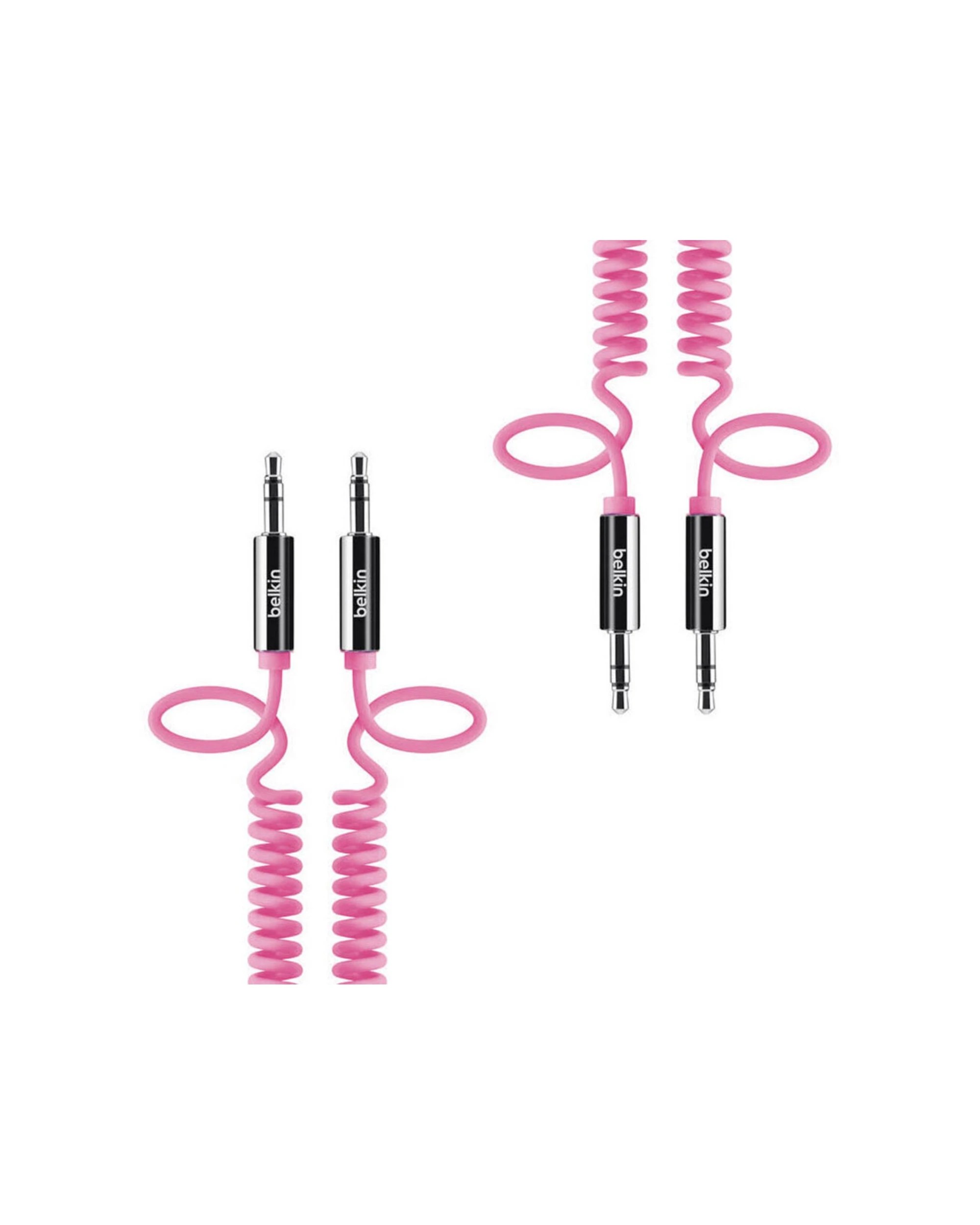 1 Belkin 2PK 1.8m Coiled Stereo Aux Cable Audio Male to Male 3.5mm - Pink, 1 of 3