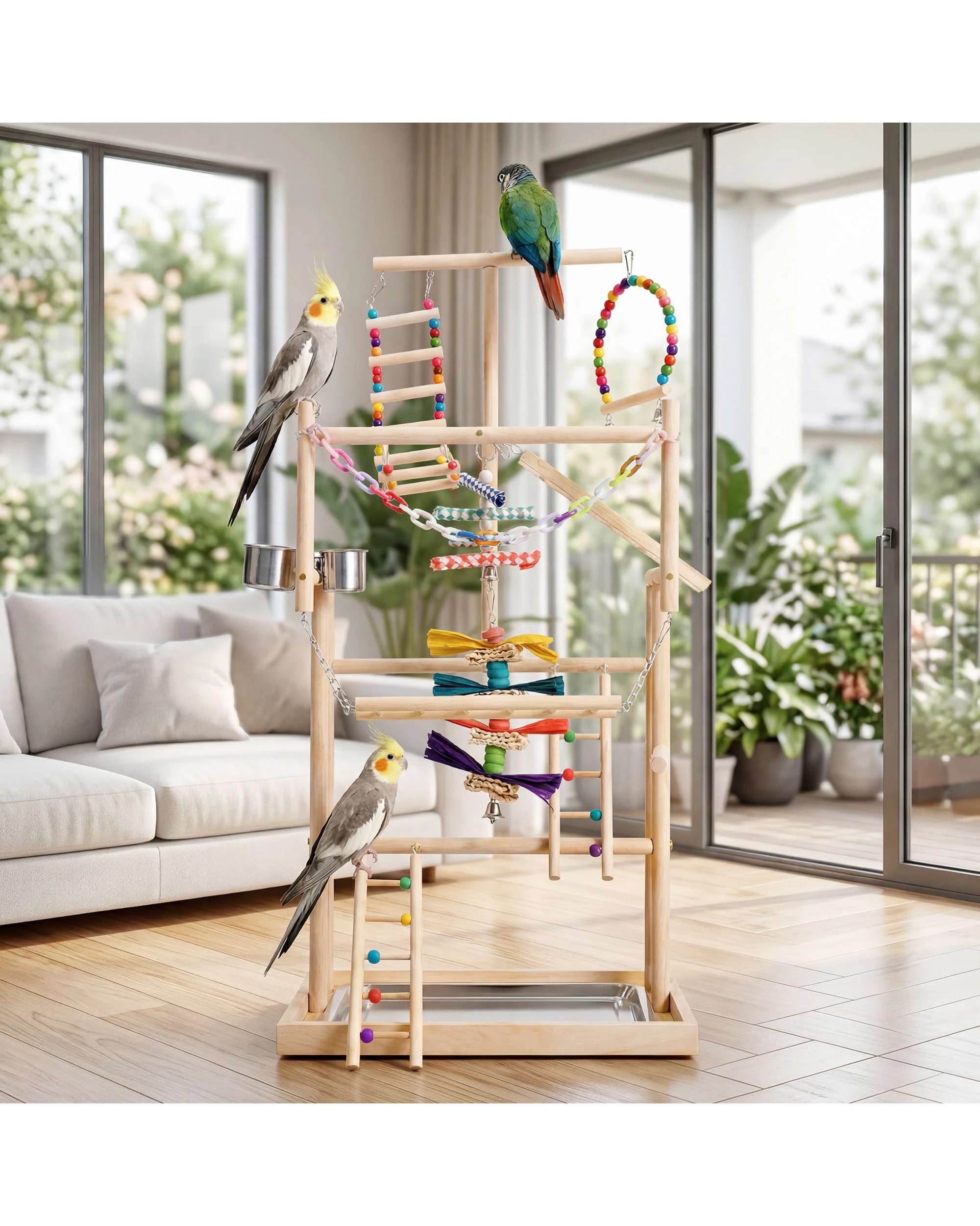 5 Advwin Bird Playground Natural Wood Parrot Playstand, 5 of 10