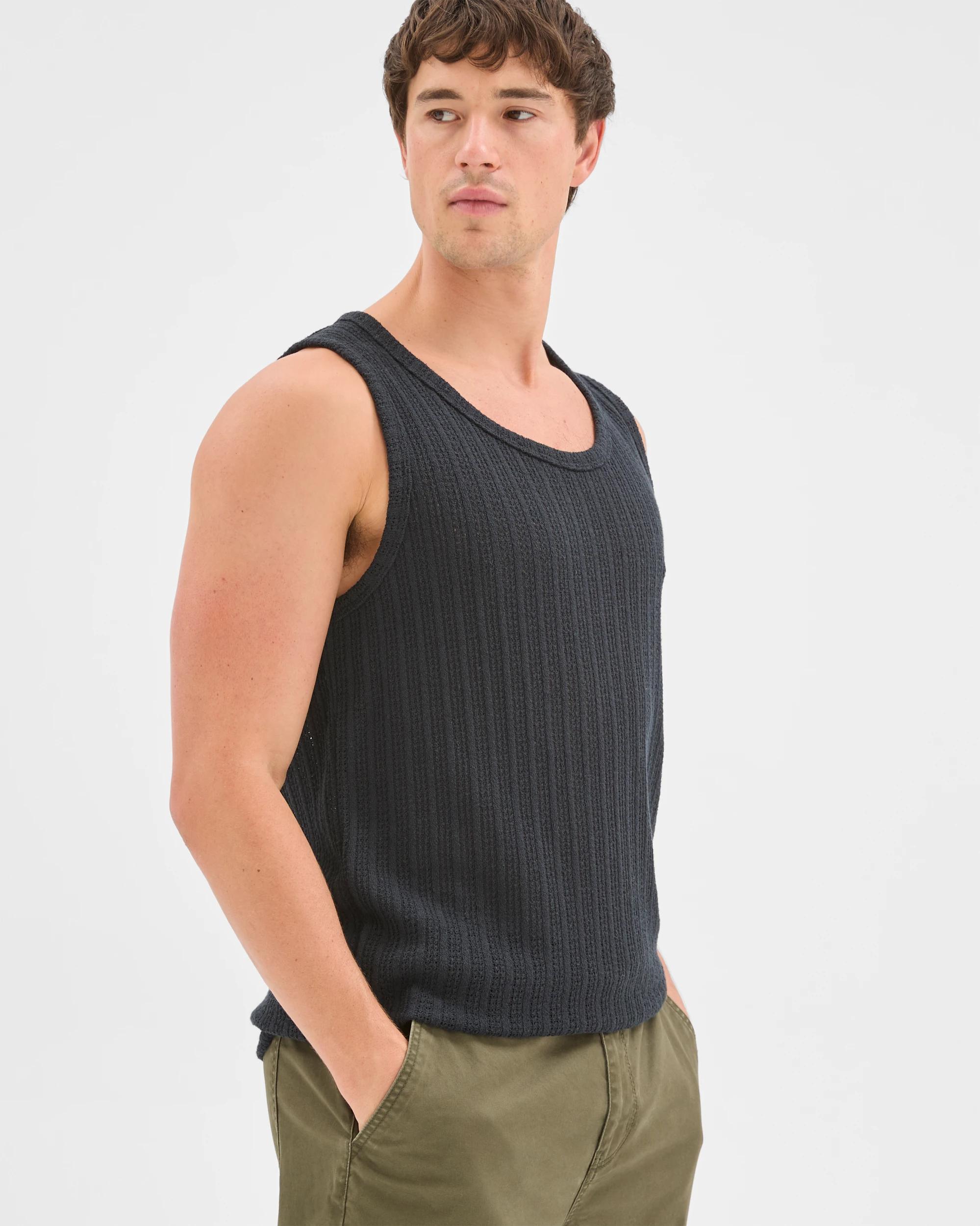 3 Commons Australian Cotton Blend Textured Tank Top BLACK, 3 of 6