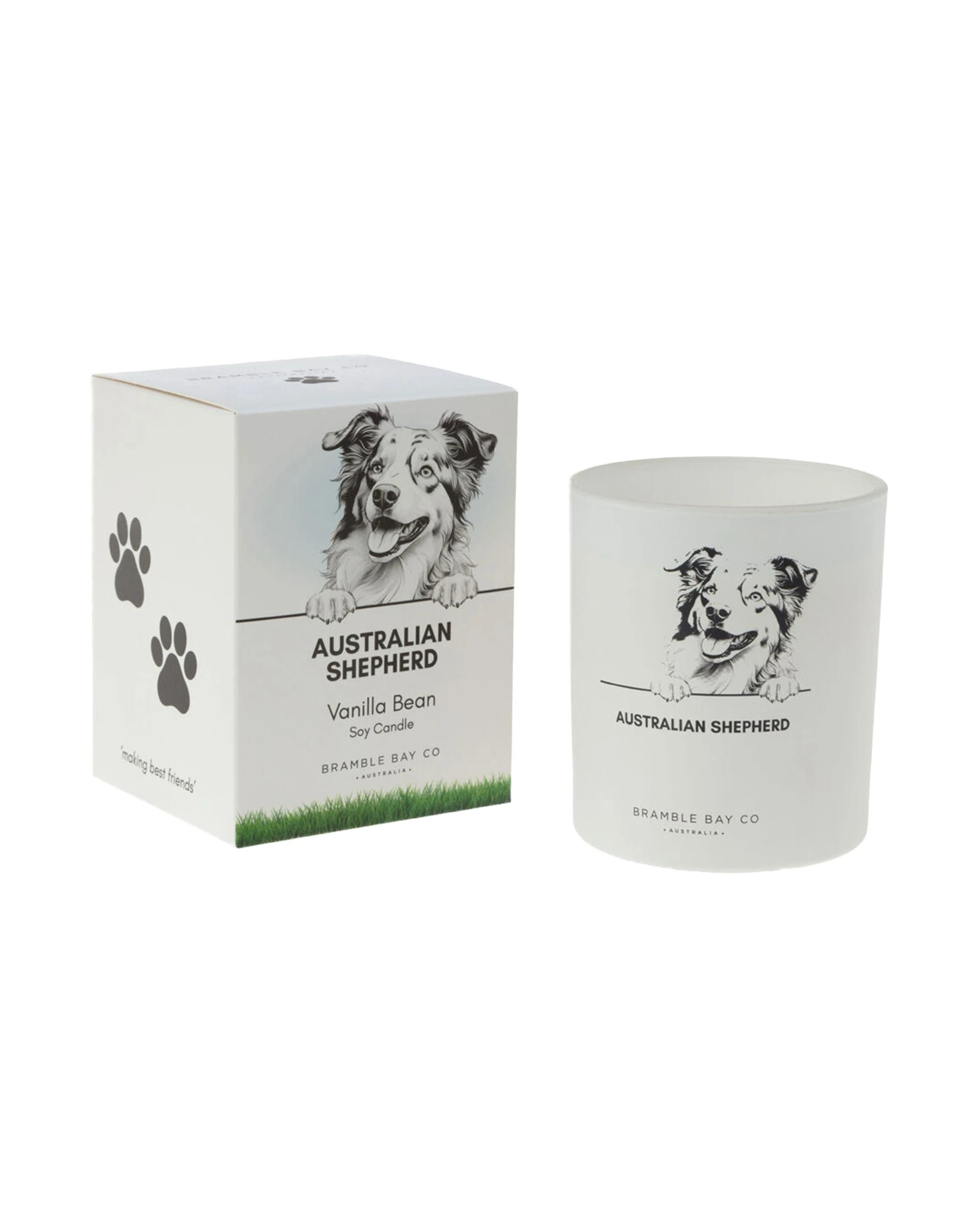 1 Bramble Bay Australian Shepherd Scented Soy Candle Warm Vanilla Home Fragrance 300g - White, 1 of 2