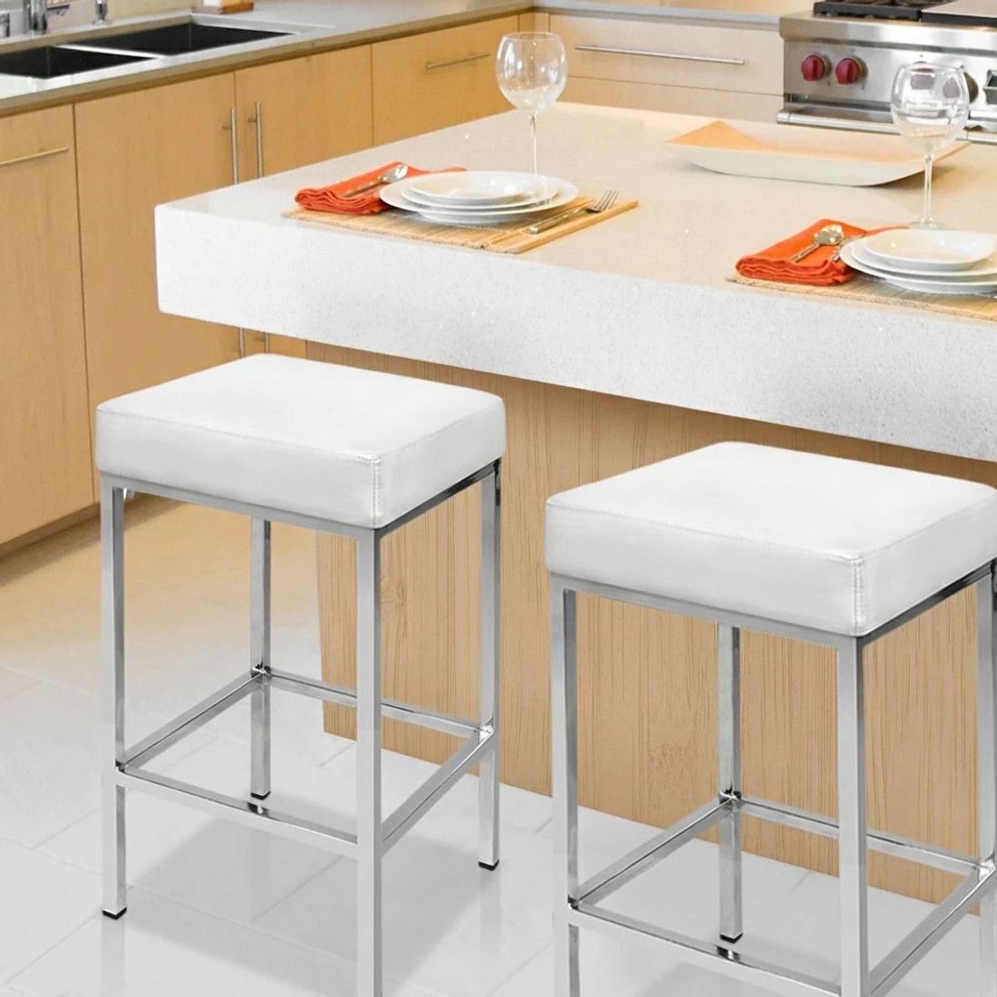 8 Artiss 2x Bar Stools Leather Padded Metal - Multi, 8 of 8