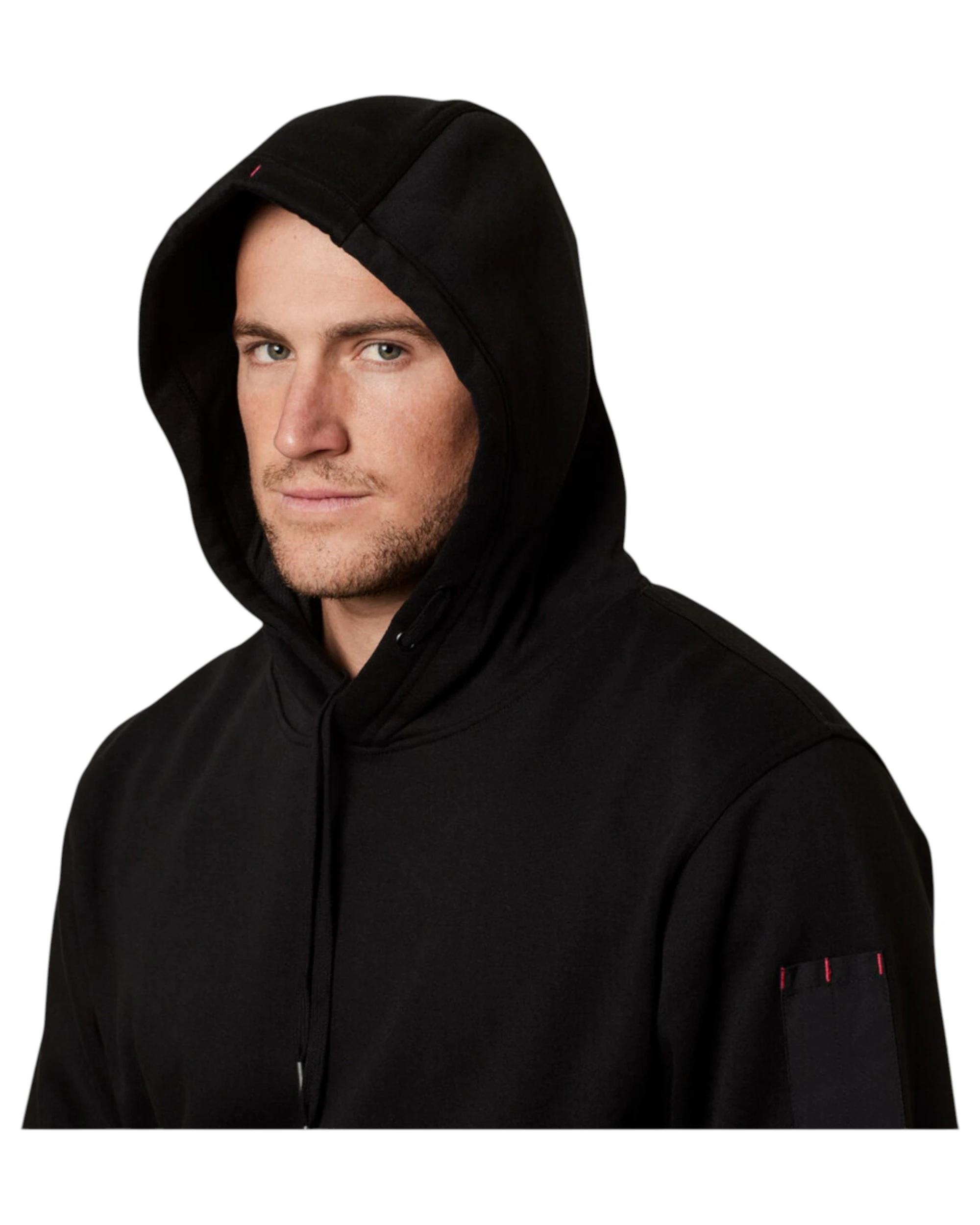 3 Hard Yakka Mens Brushed Fleece Hoodie Jumper Black BLACK, 3 of 7