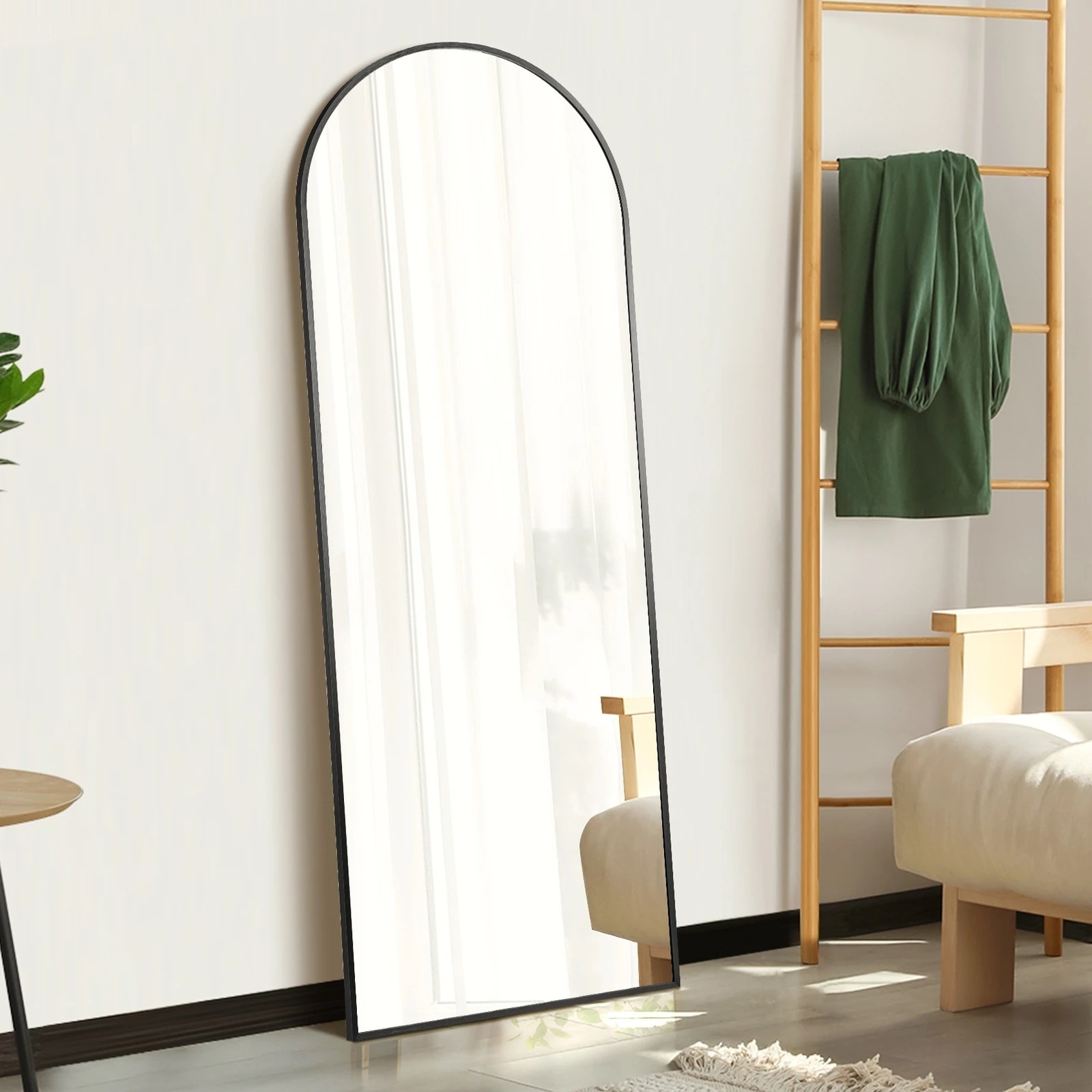 3 Oikiture Full Length Mirror 166x60cm Arched Dressing Floor Mirrors Free Standing
 - Black, 3 of 9