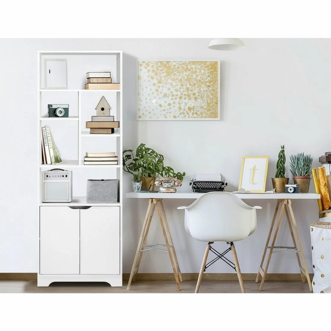 7 Artiss Bookshelf with Cabinetg - White, 7 of 8