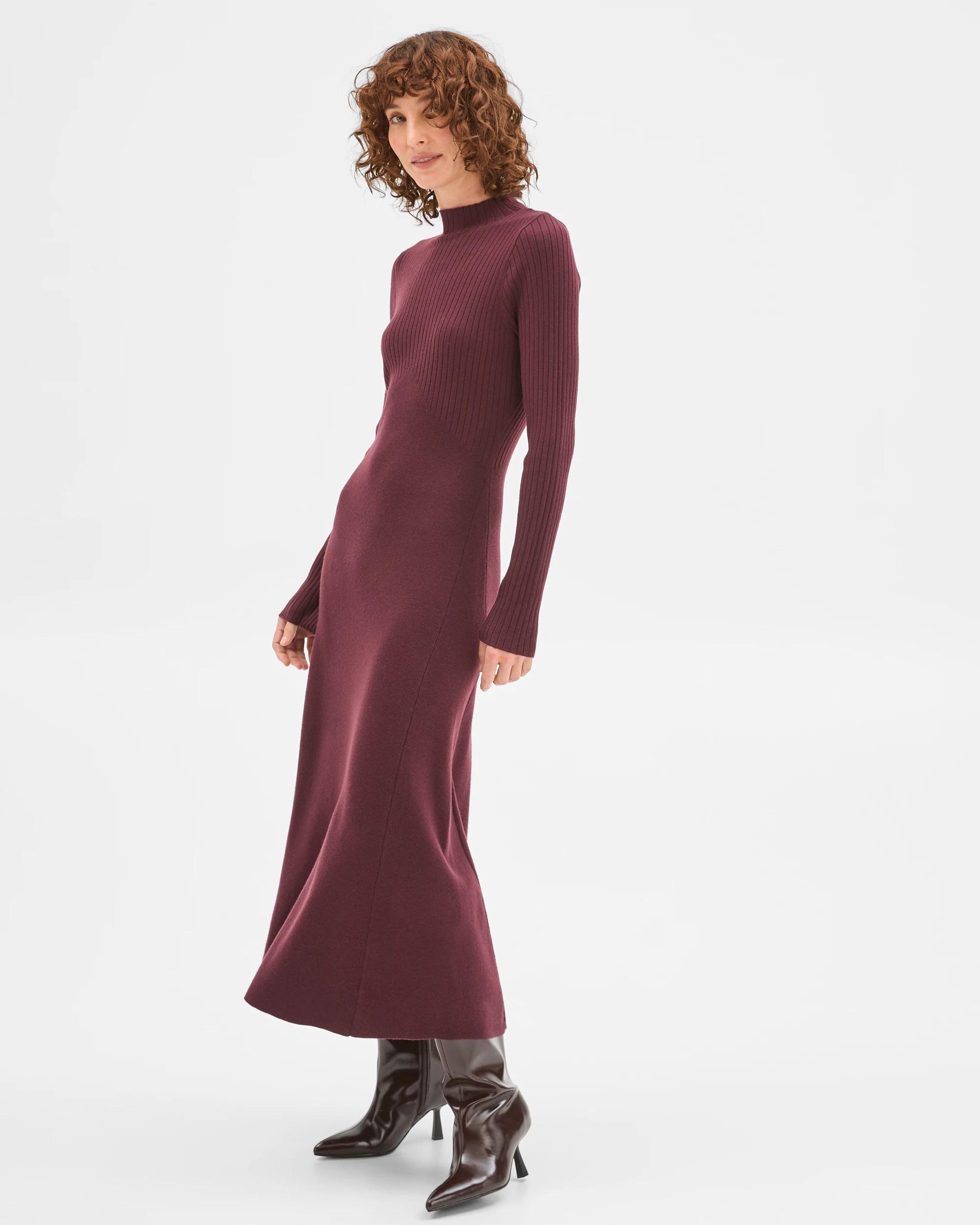 4 Preview Long Sleeve Rib Detail Knit Dress PINOT, 4 of 7