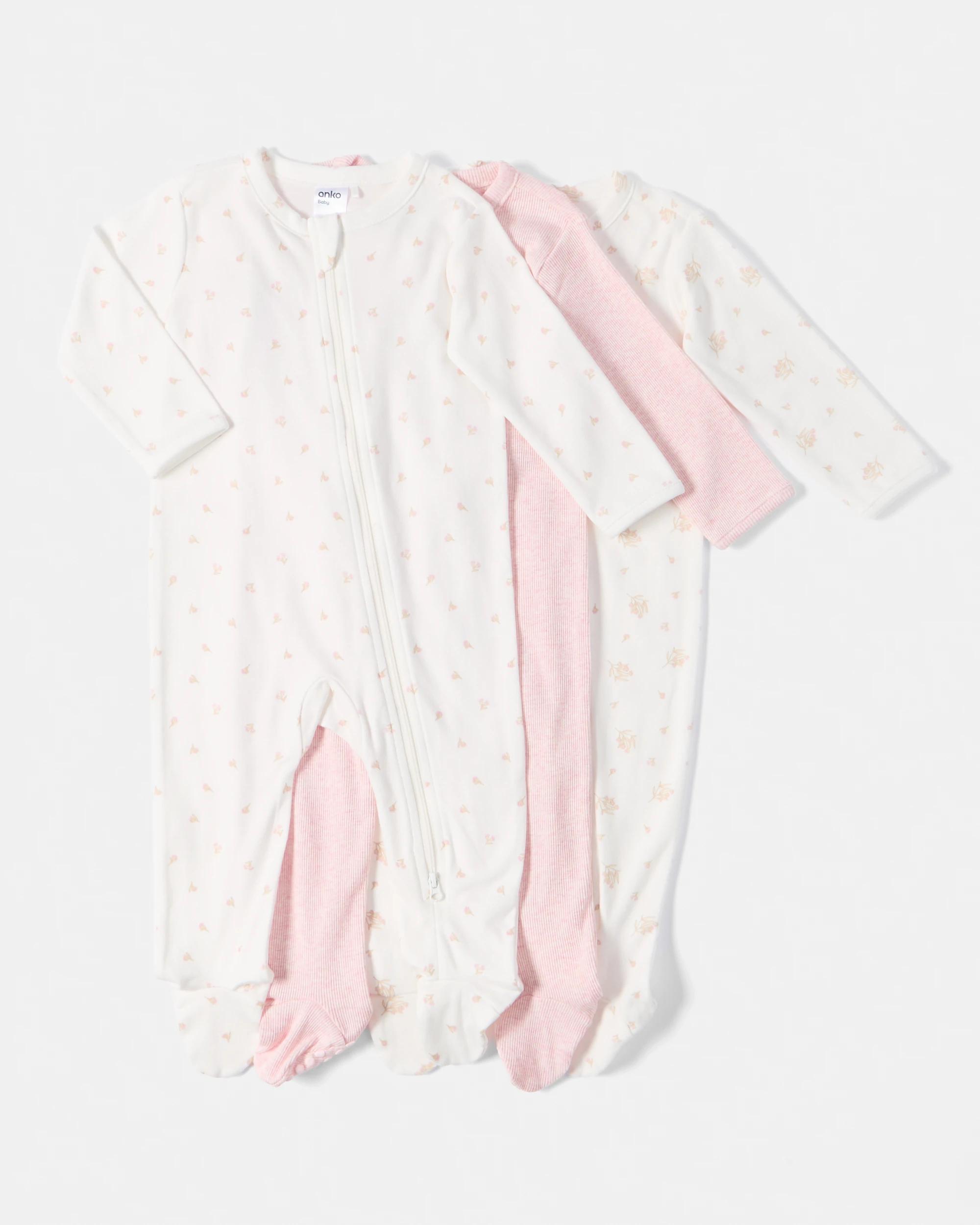 1 3 Pack Coveralls Pnk Flrl, 1 of 8