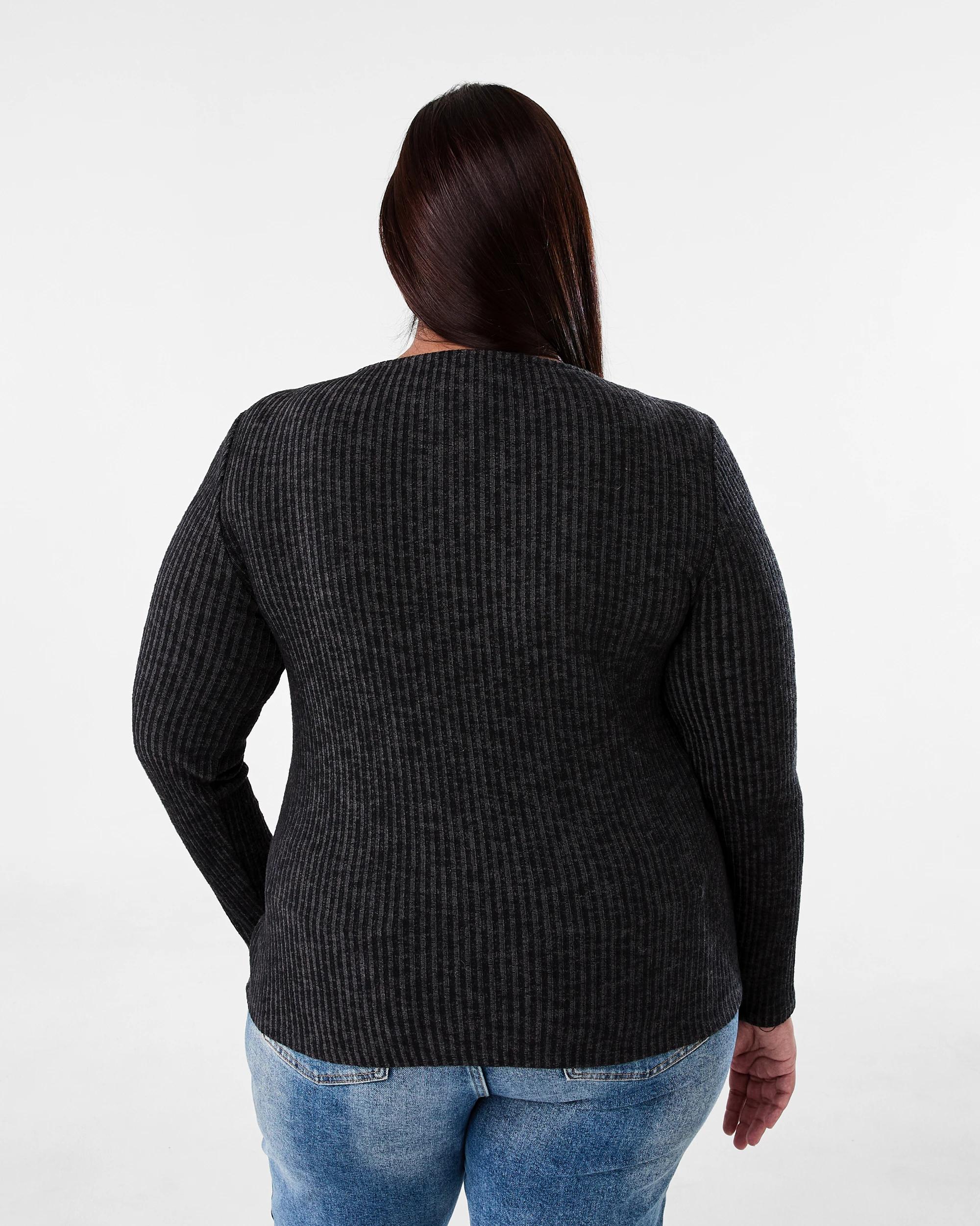 3 Curve Long Sleeve Boat Neck Top Gry Chmrle, 3 of 5