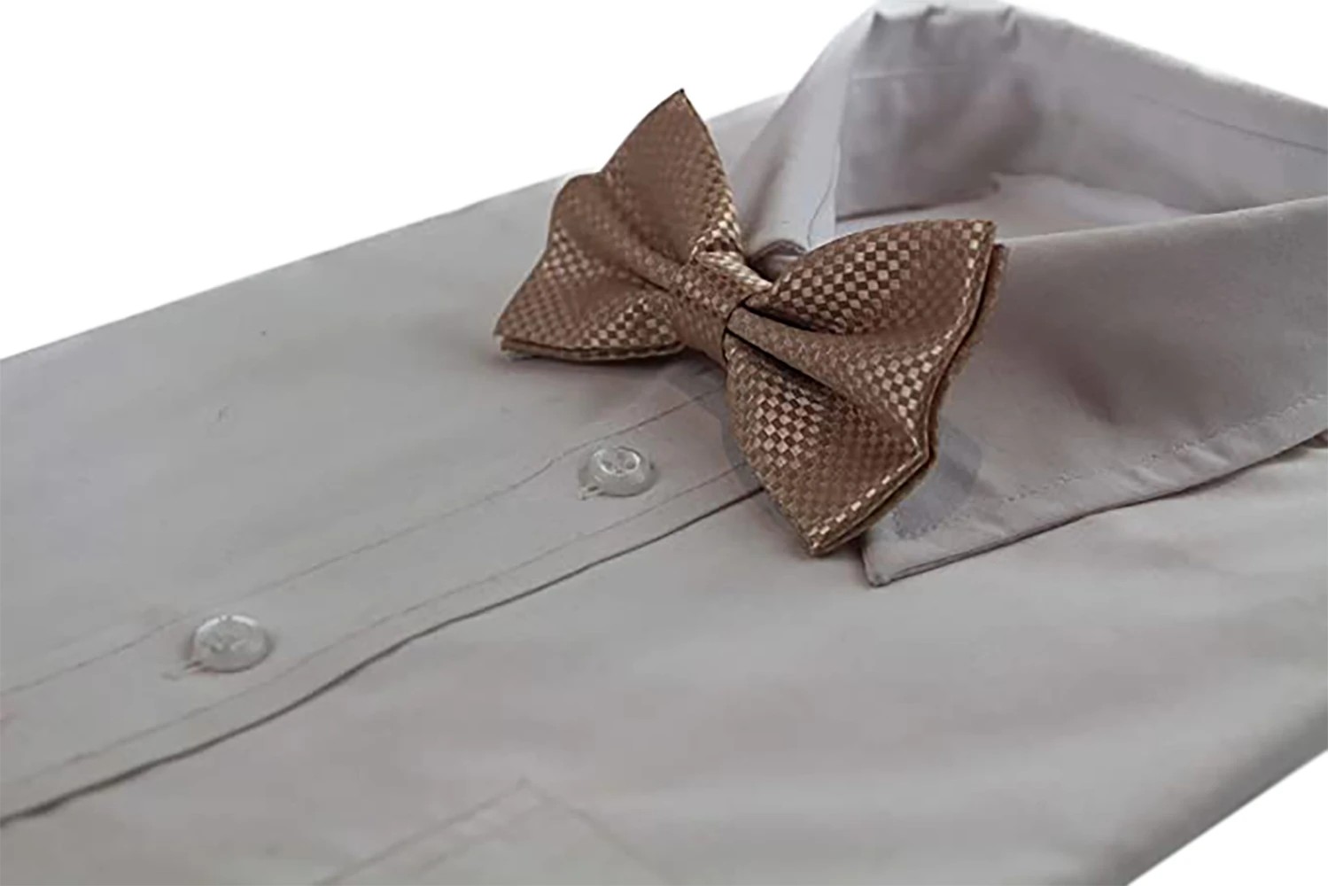 4 Zasel Mens Latte Disco Shine Checkered Patterned Bow Tie - Brown, 4 of 4