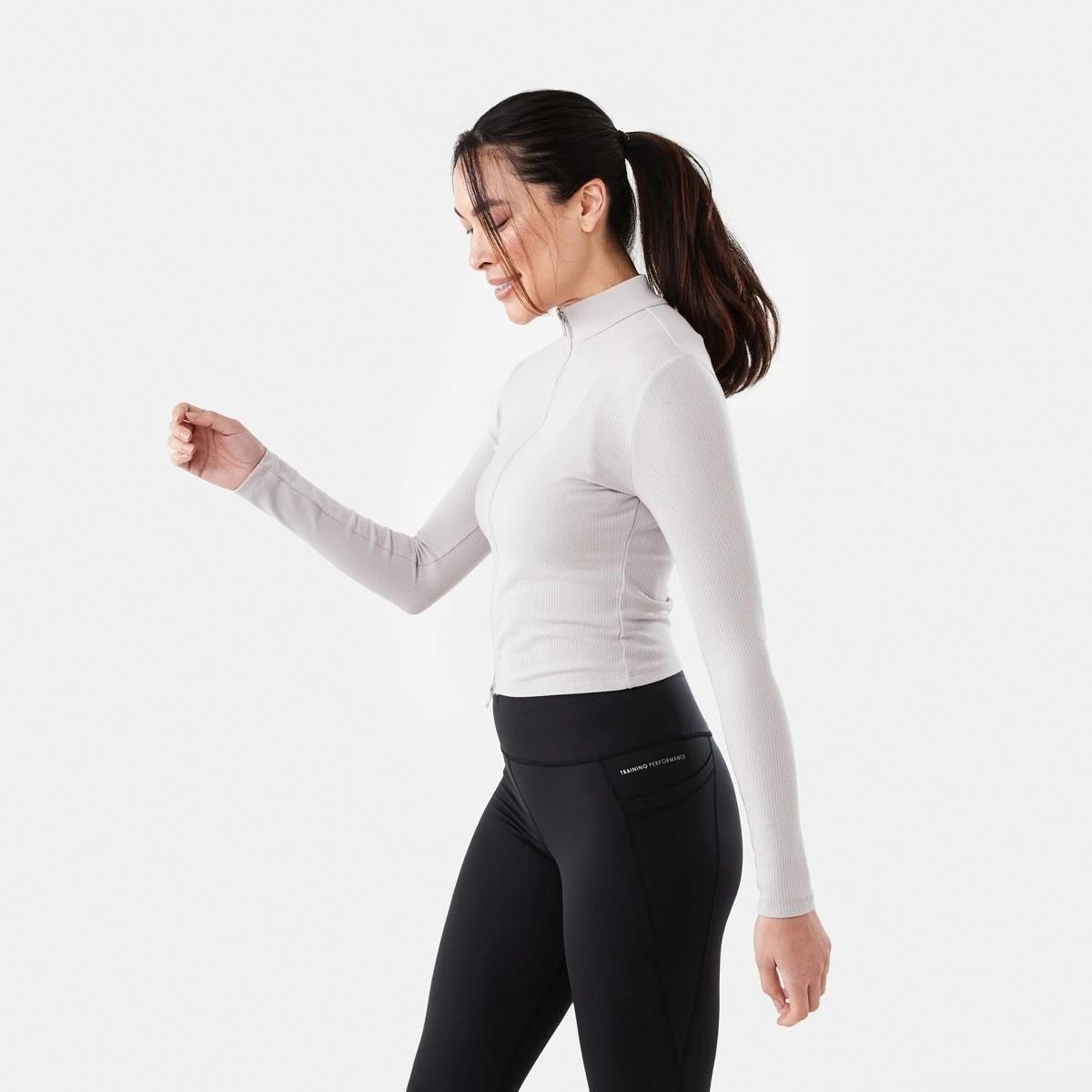 3 Active Womens Ribbed Zip Through Long Sleeve Top Porp Gry, 3 of 7