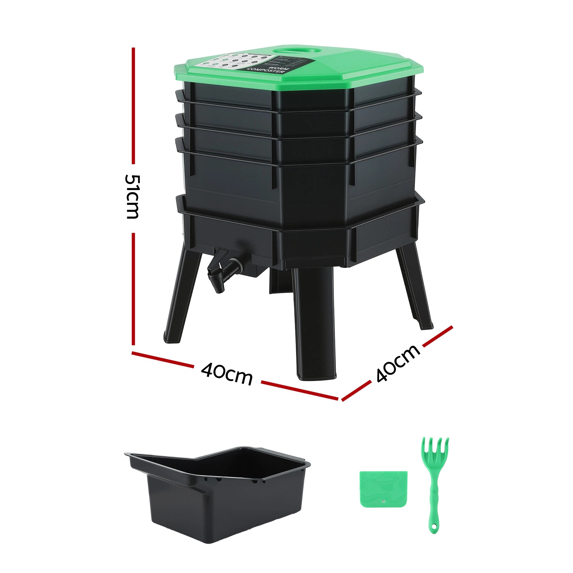 2 Gardeon Compost Bin 4-Tray Stackable Worm Farm Composter with Liquid Fertiliser Tap - Black, 2 of 4