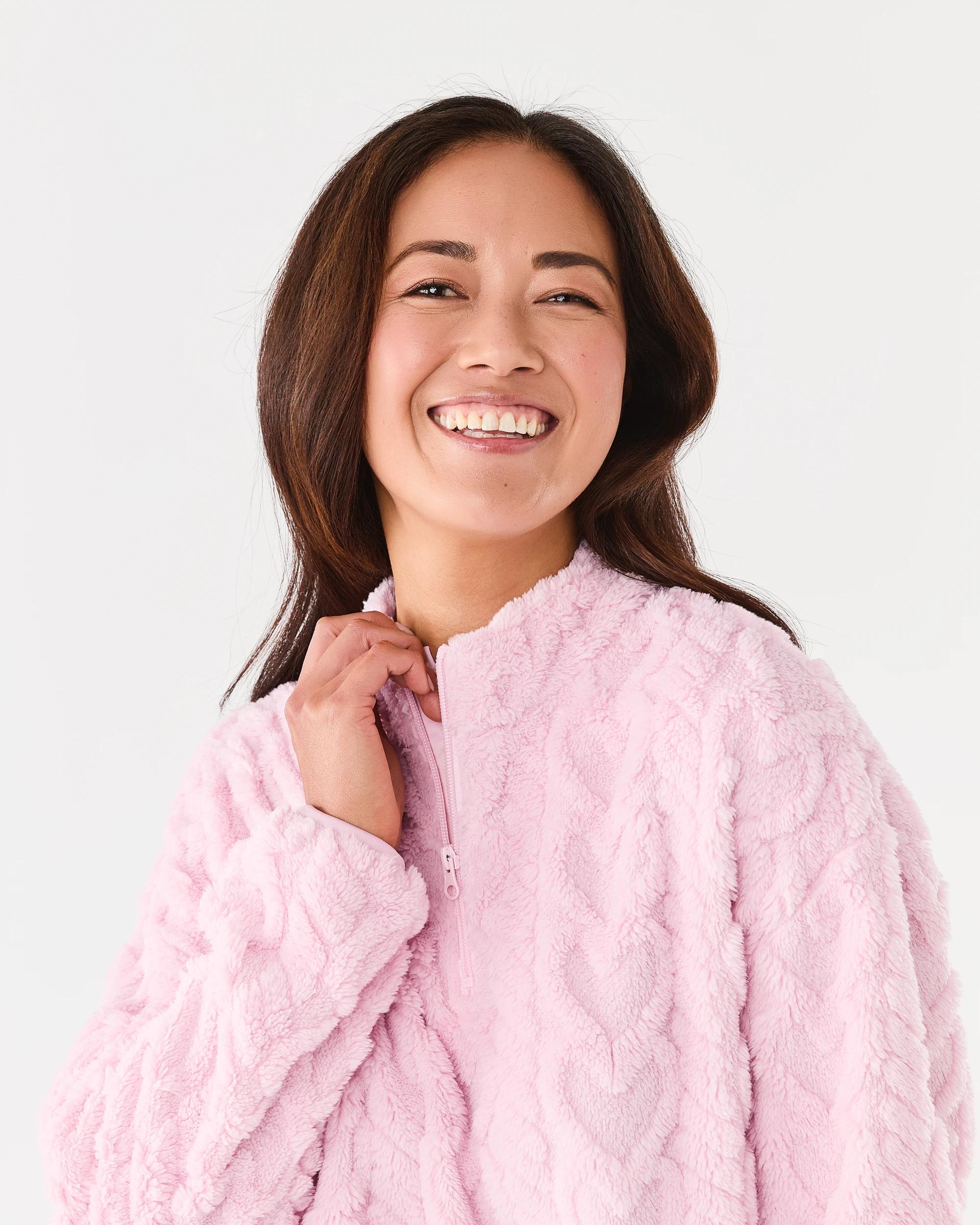 4 Quarter Zip Fleece Long Sleeve Top and Pants Pyjama Set Bllet Pink, 4 of 6