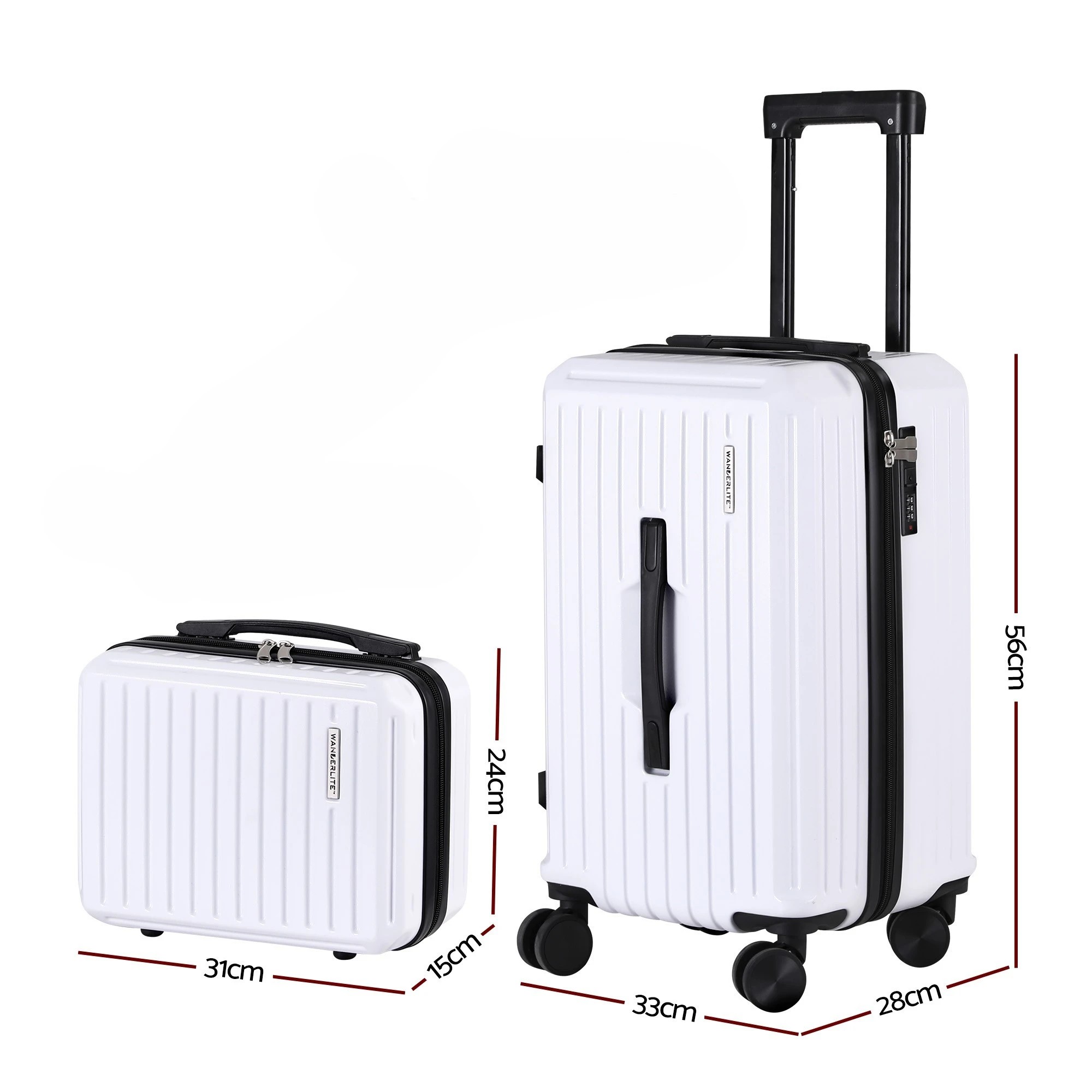 1 Wanderlite 2pcs Trunk Luggage Suitcase Travel Carry On TSA Lock 12" 20" - White, 1 of 8