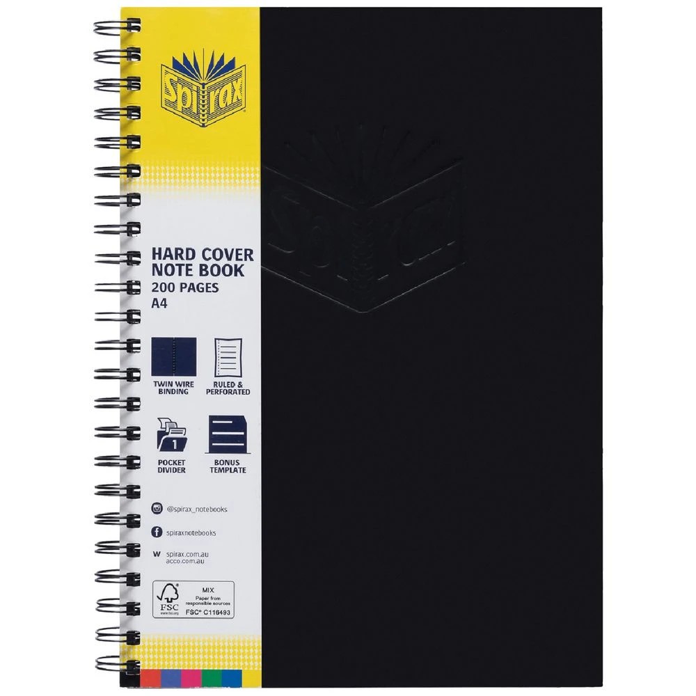 1 Spirax A4 Hard-Covered Notebook 200 Page Black, 1 of 5