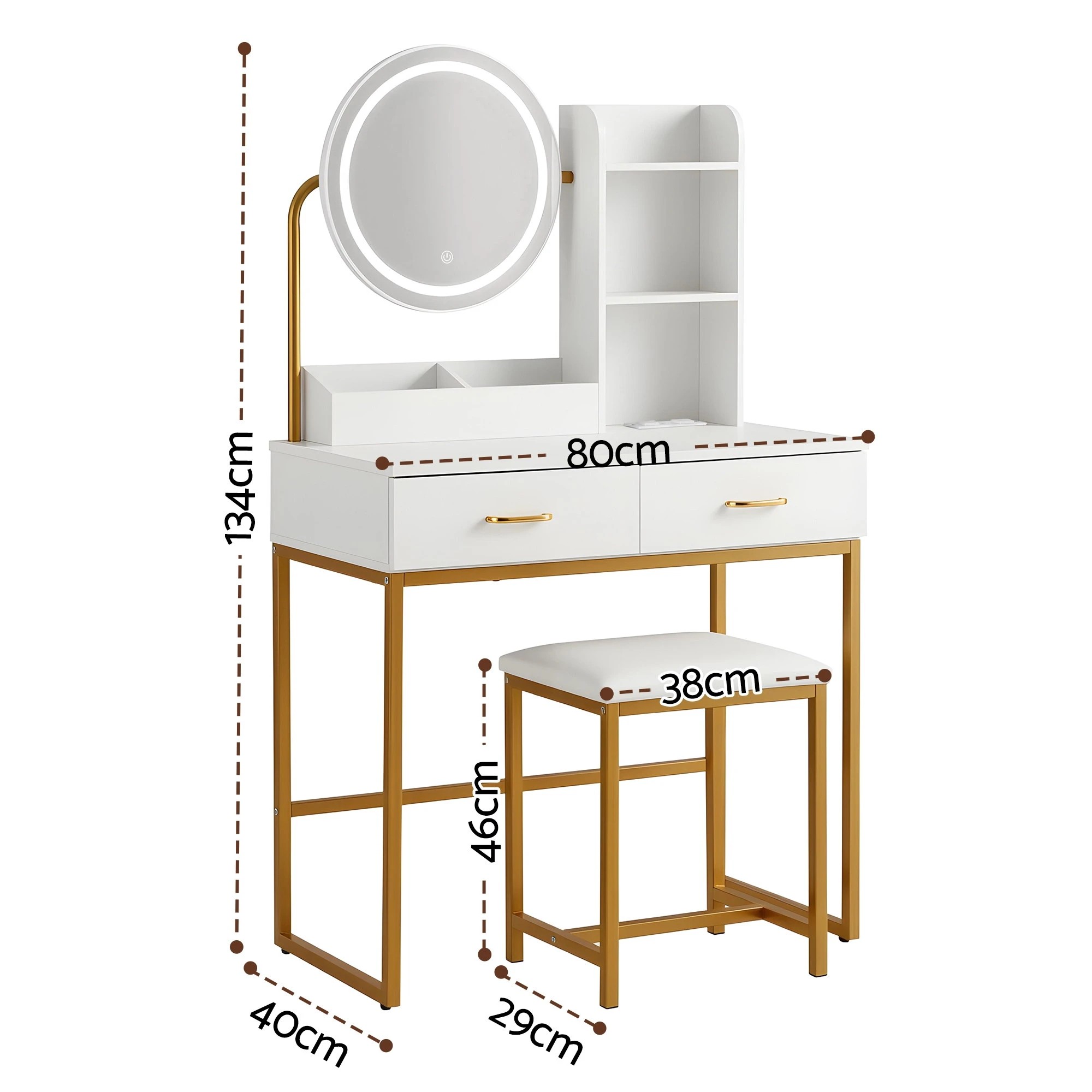 3 Artiss Dressing Table Charging Station LED Vanity Desk Set Stool Make up Mirror Storage Drawer - Multi, 3 of 9