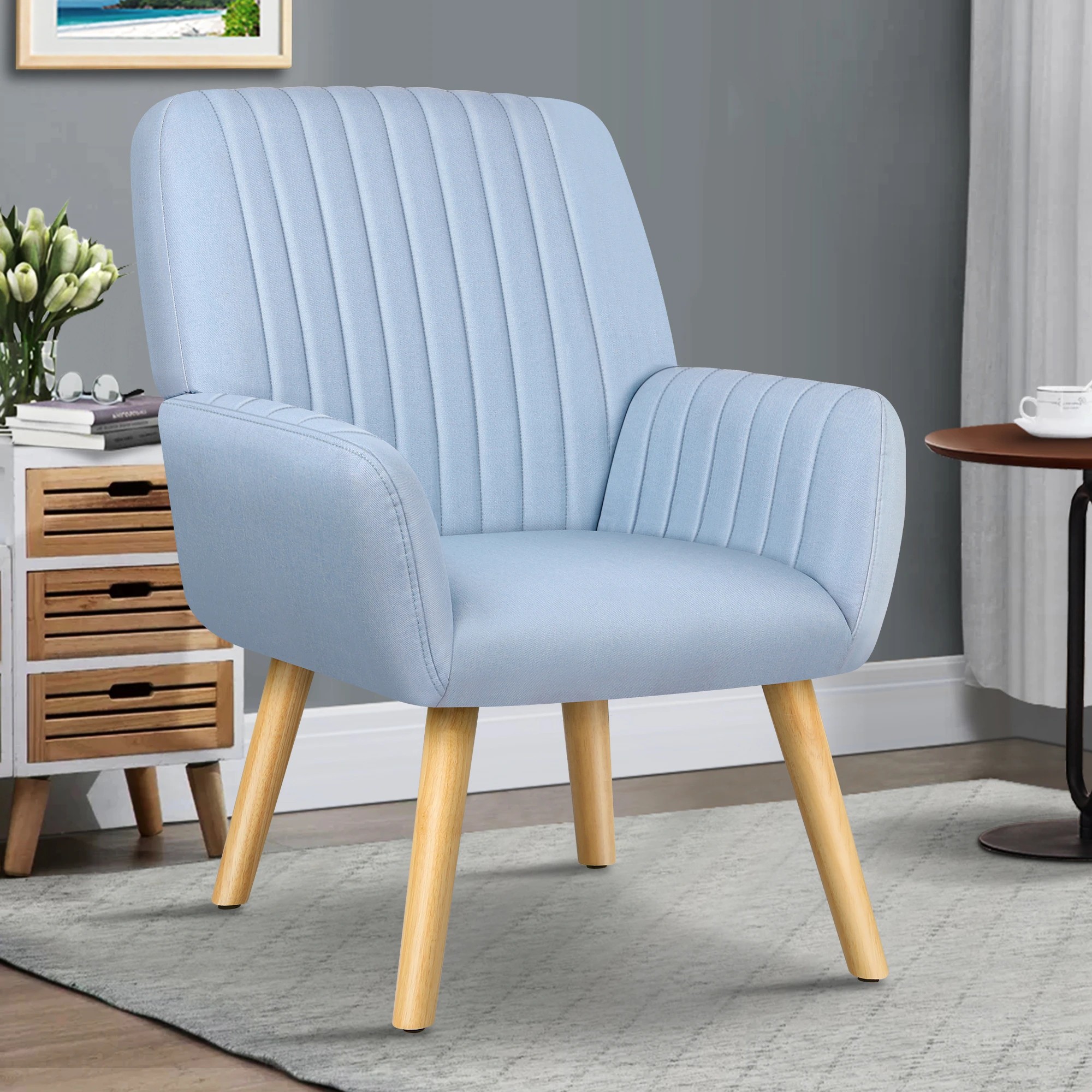 4 Alfordson Armchair Lounge Chair Upholstered Accent Chair Sofa Couch Fabric - Blue, 4 of 9