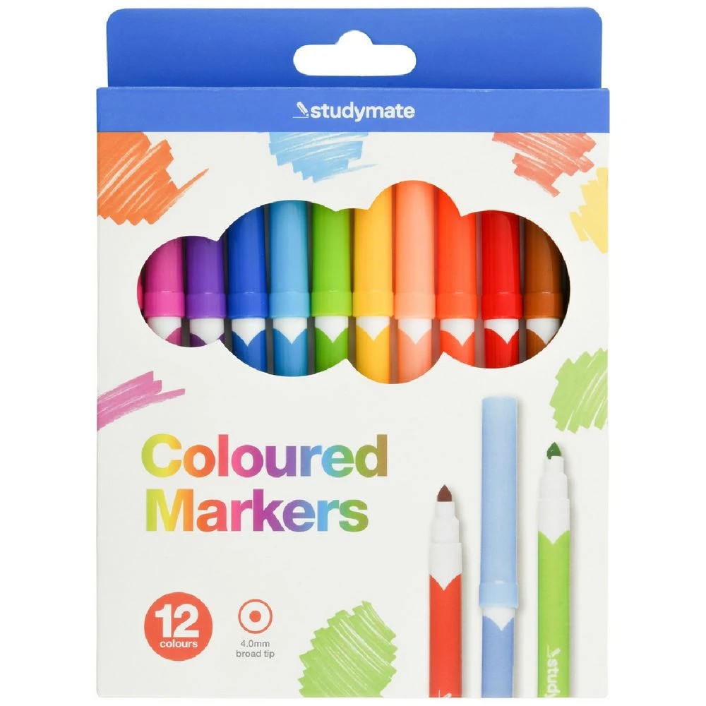 1 Studymate Coloured Markers 12 Pack, 1 of 4