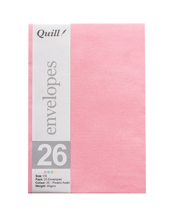 Quill C6 Envelopes Pastel Assorted 25 Pack