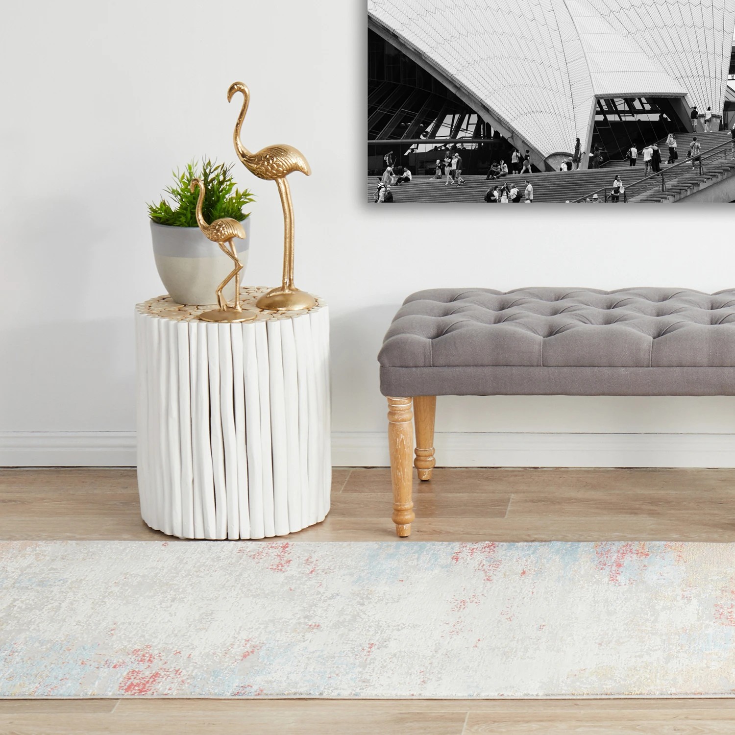 4 Common Ground Rugs Glimmers 109 300x80cm Runner - Medium Bamboo Silk Rug - Bone - Multi, 4 of 9